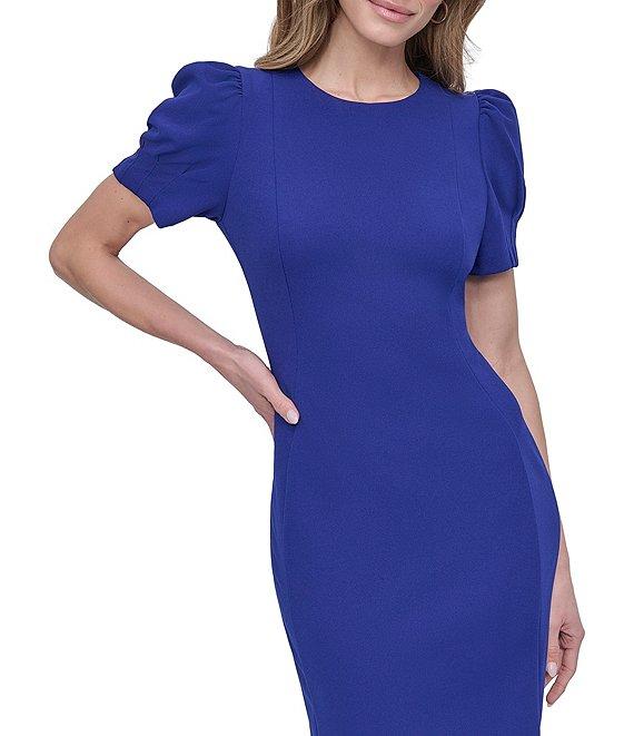 DKNY by Donna Karan Crepe Round Neck Short Puff Sleeve Dress Product Image