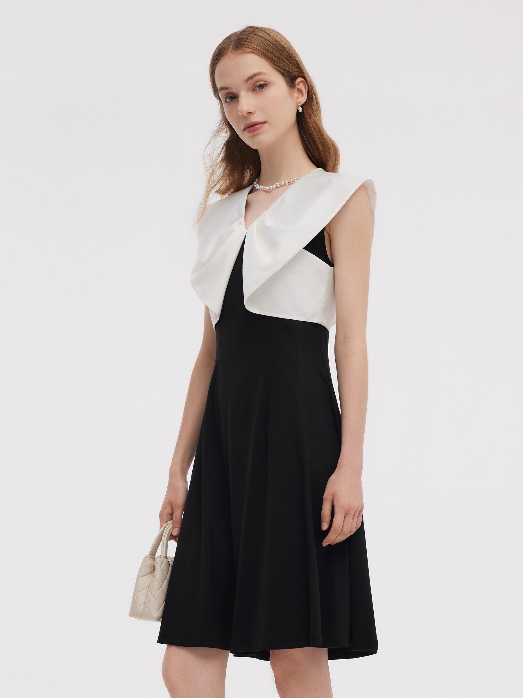 Color Block V-Neck Women Knit Mini Dress Product Image