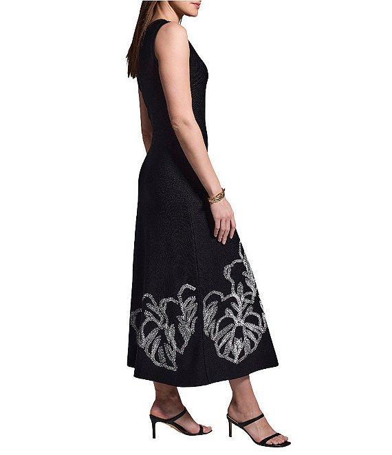 NIC + ZOE Embroidered Twirl Round Neck Sleeveless Fit-And-Flare Midi Dress Product Image