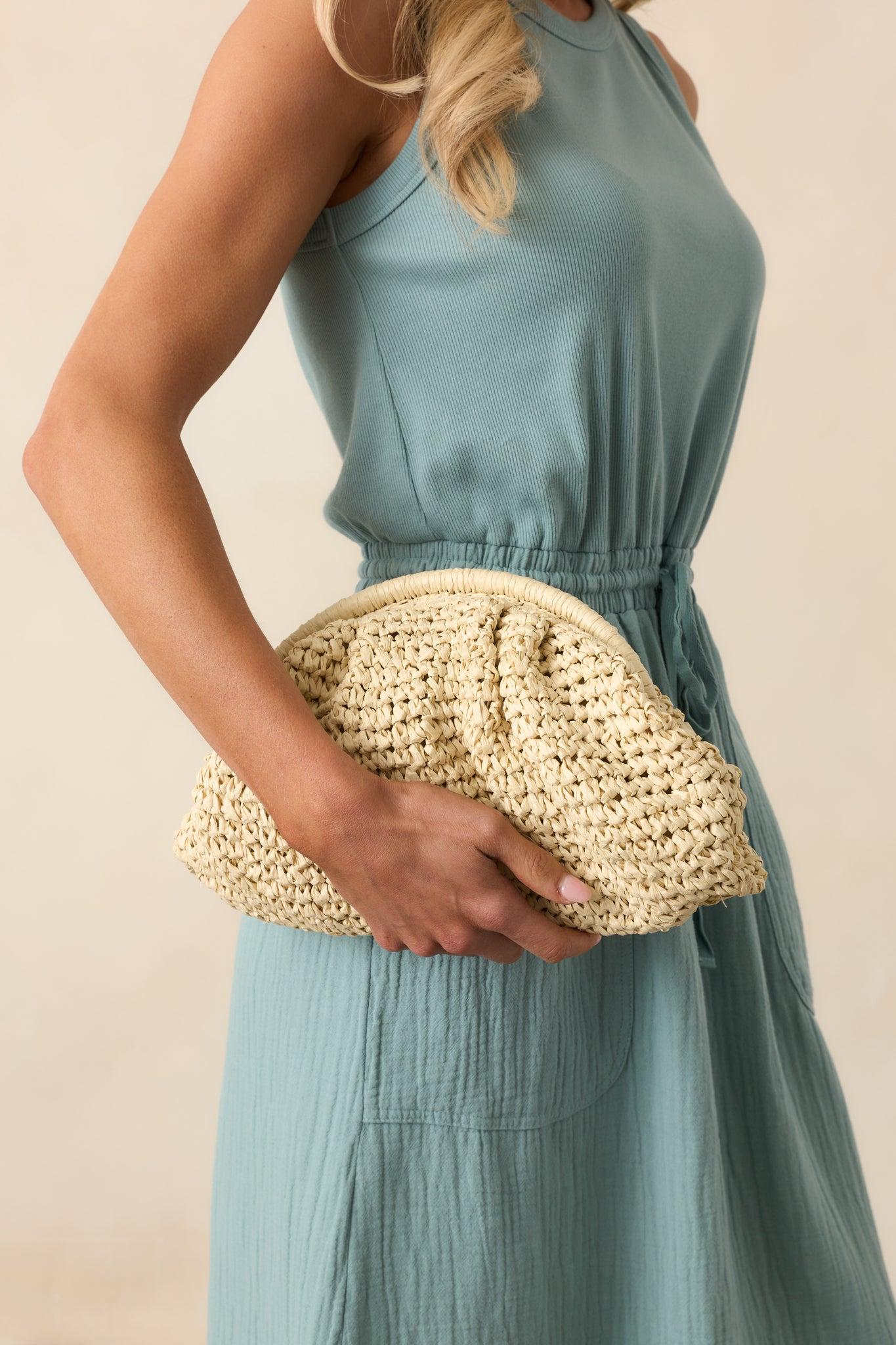 Something To See Ivory Raffia Woven Clutch Product Image
