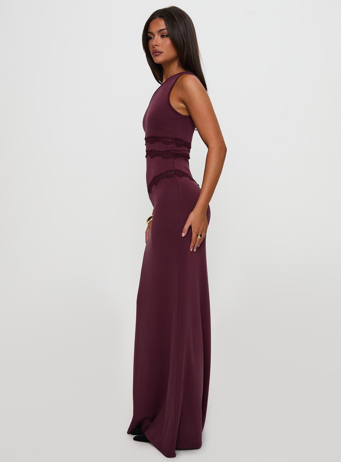 Ultraviolet One Shoulder Lace Maxi Dress Wine Product Image