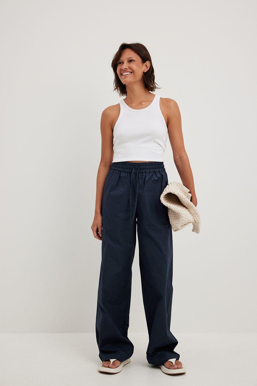 Elastic Waistband Cotton Pants Product Image