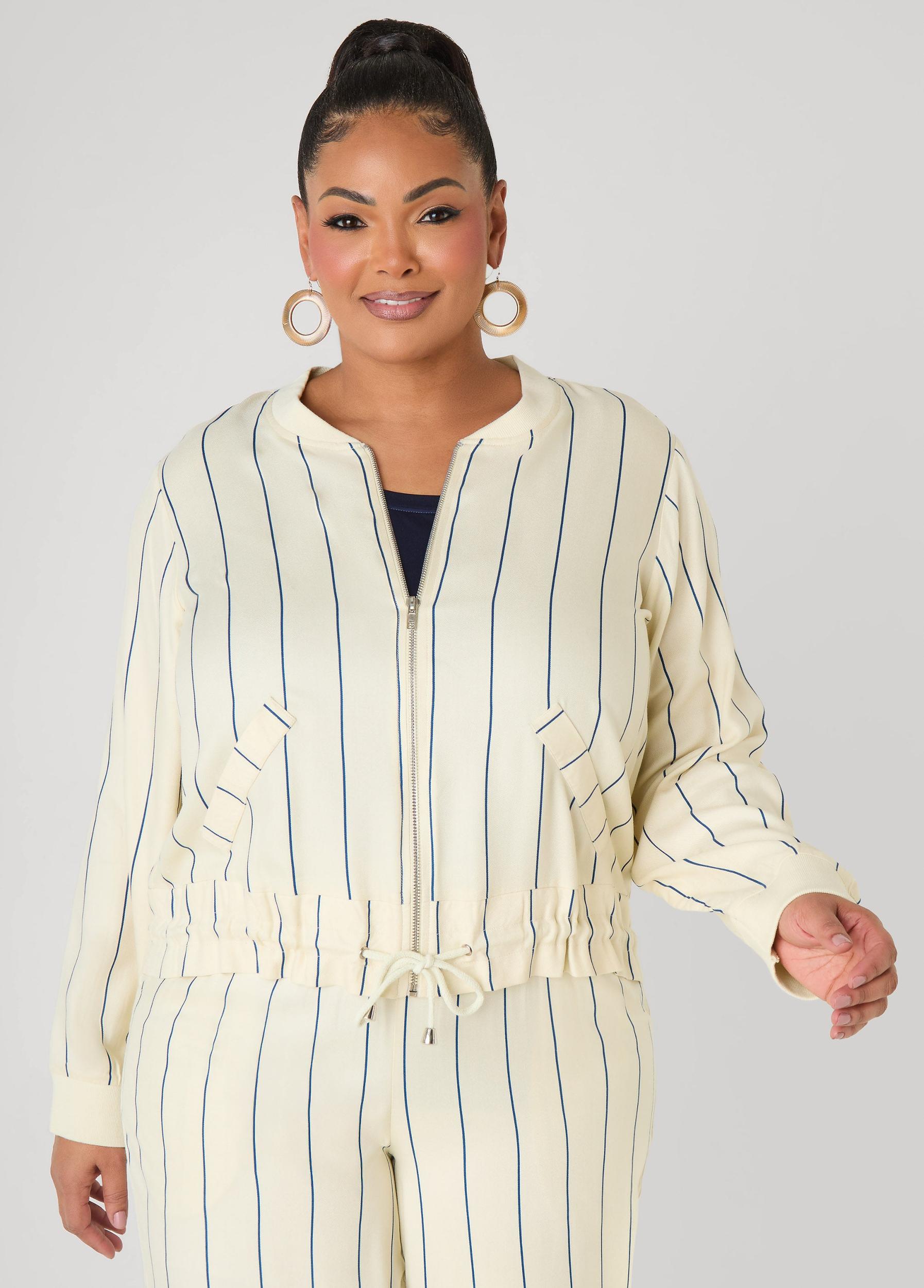 Pinstriped Zip Front Jacket Product Image