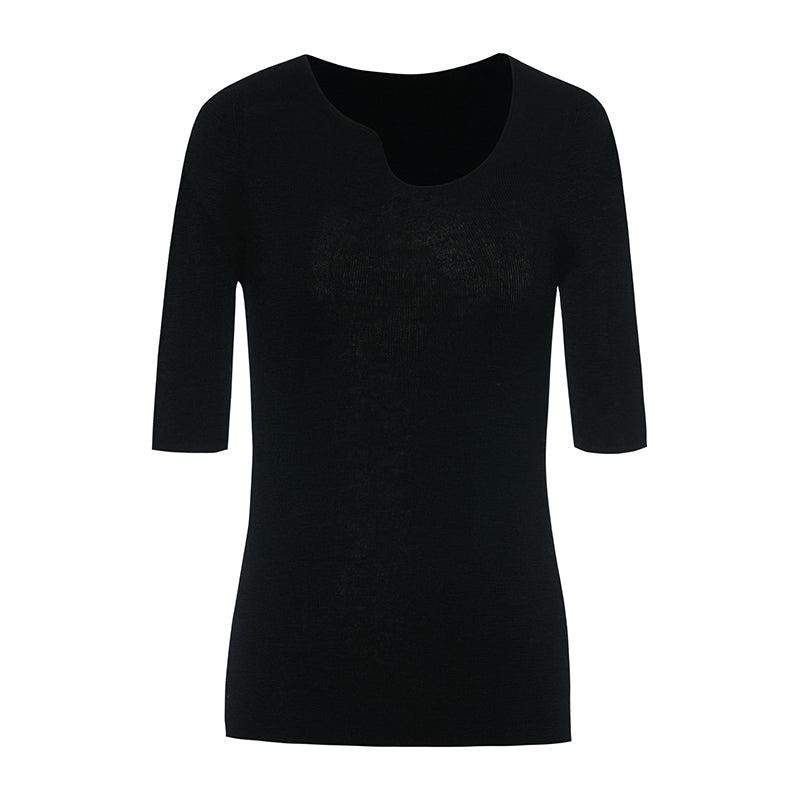 Seamless Asymmetric Neck Woolen Knit Top Product Image