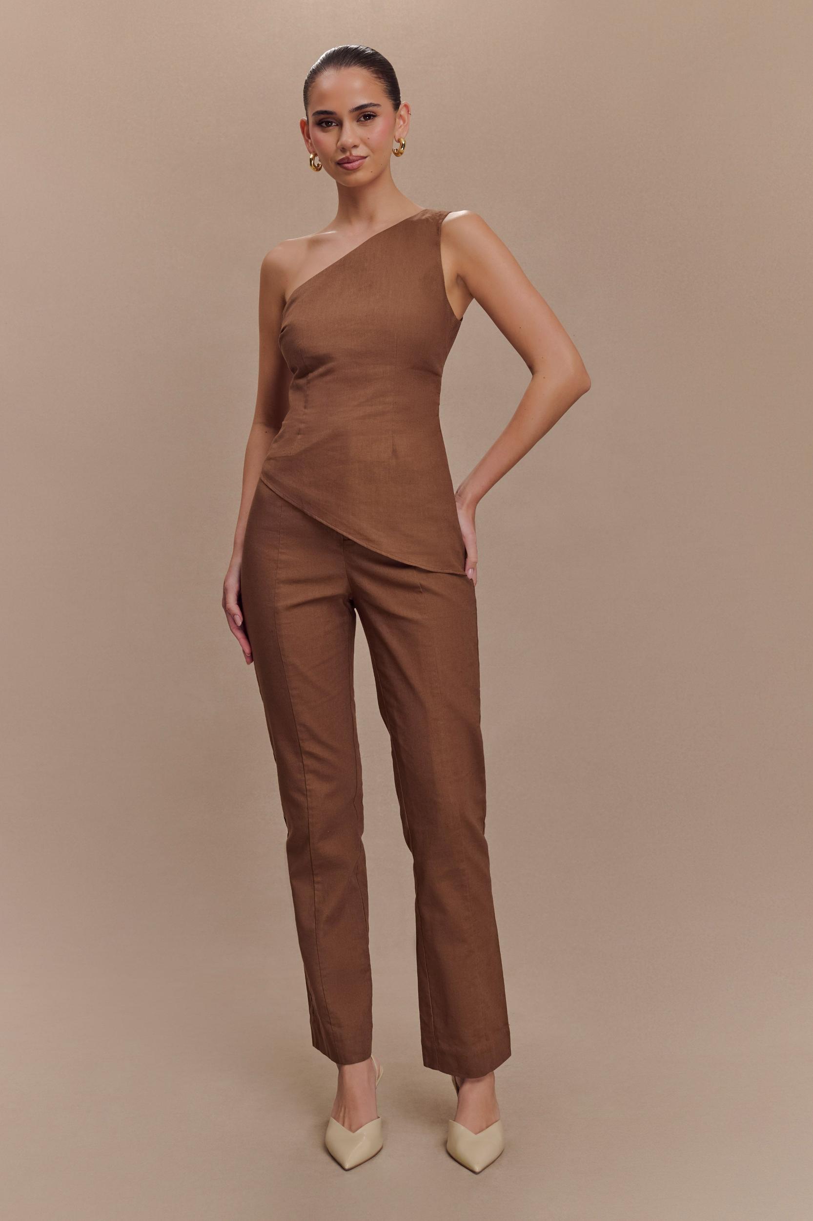 Dora Linen Straight Leg Pant - Cacao Brown Product Image