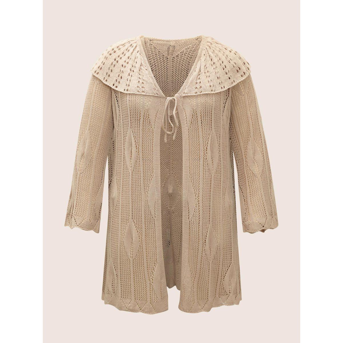 Plus Size Plain Texture Patchwork Cut Out Ties Swim Cover Up Women's Swimwear Apricot Beach Tie knot Curve Swim Cover Ups BloomChic 18-20/2X Product Image