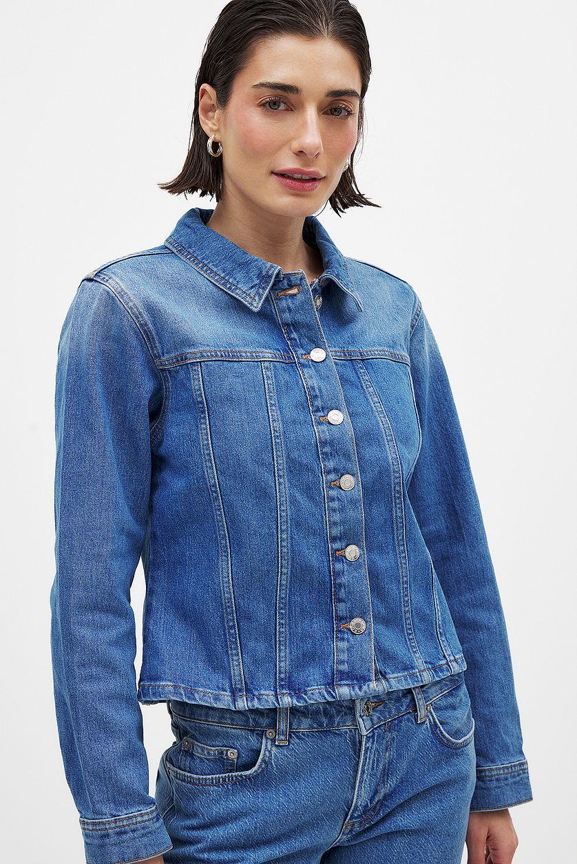 Long Sleeved Fitted Denim Shirt Product Image