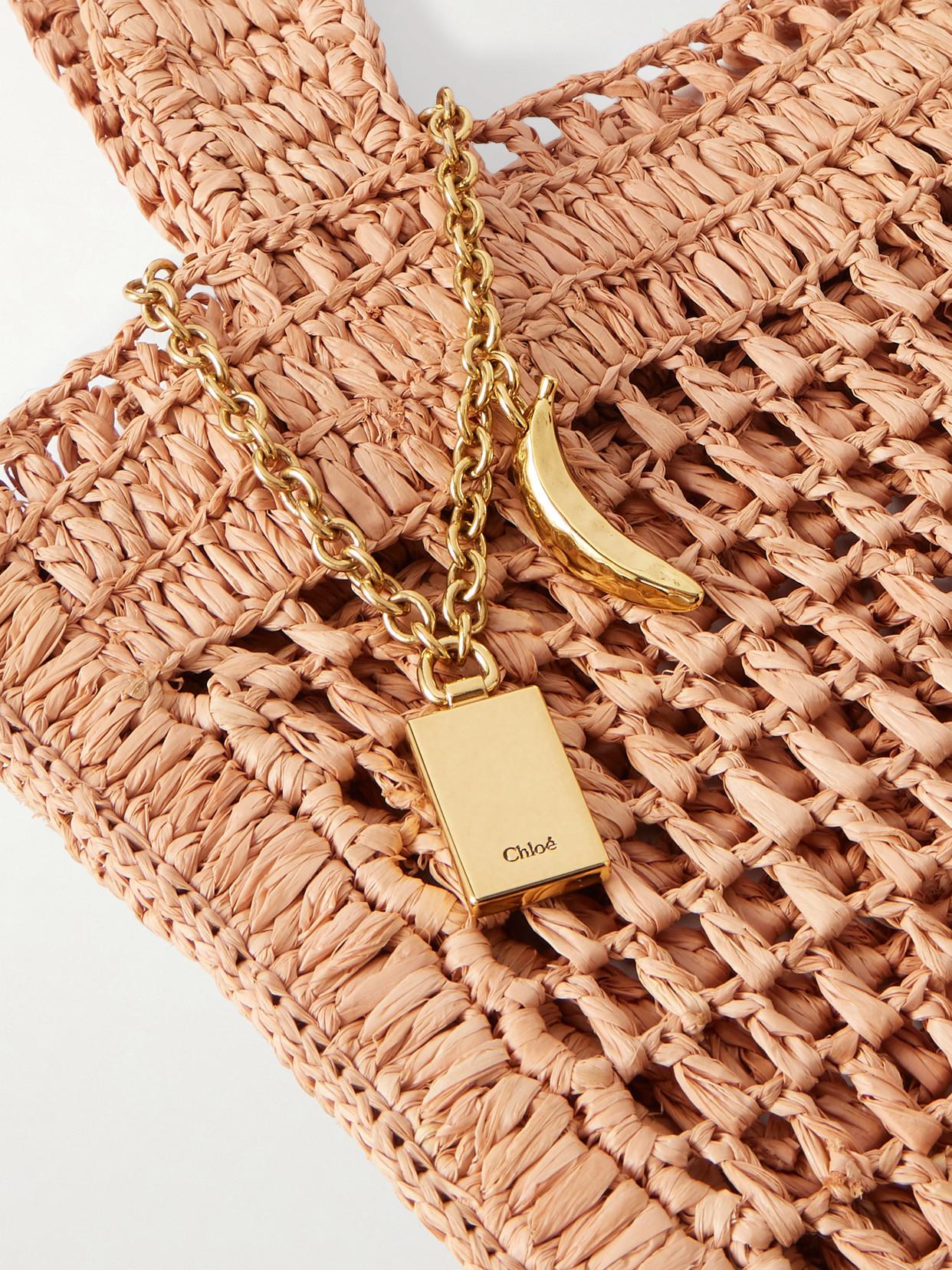 CHLOÉ Summer Banana Embellished Crocheted Embroidered Faux Raffia Tote In Beige Product Image