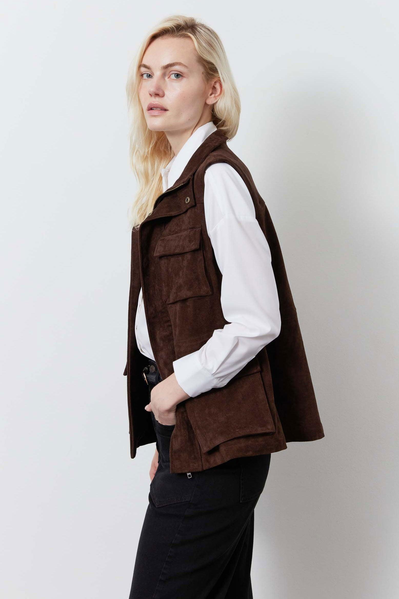 Long Vegan Suede Cargo Vest Product Image