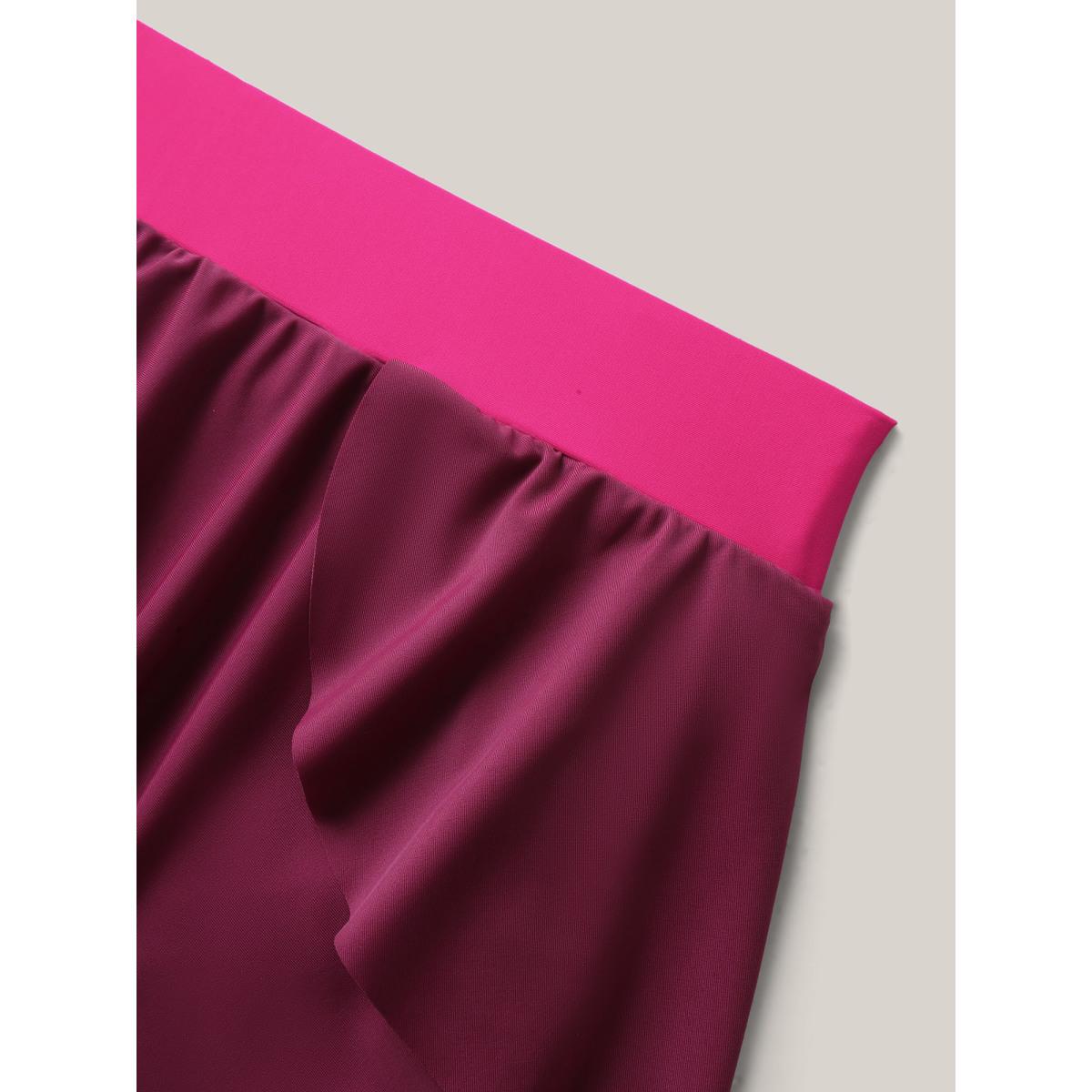 Plus Size Color Block Lotus Edge Swim Bottoms Women's Swimwear RedViolet Resort Contrast High stretch Bodycon High Rise Curve Swim Bottoms BloomChic 18-20/2X Product Image