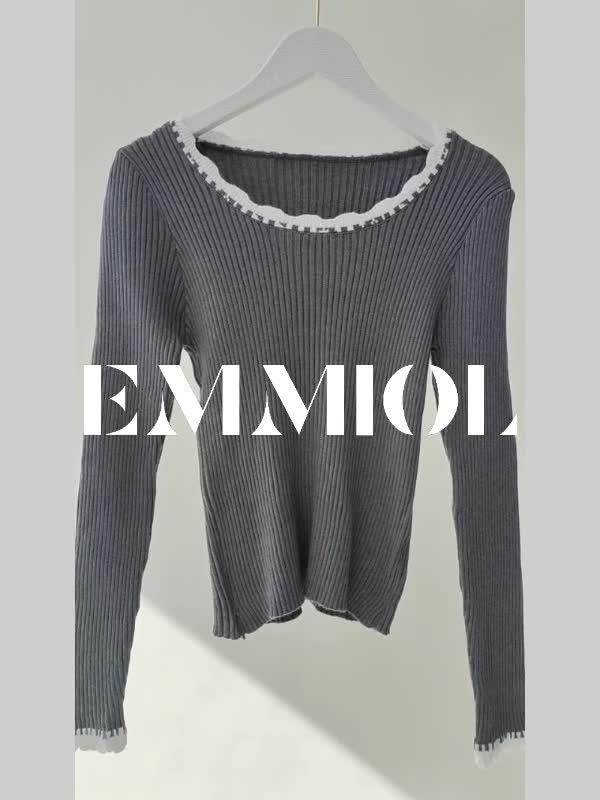 Contrast Color Trim Slim Long Sleeve Knit Product Image