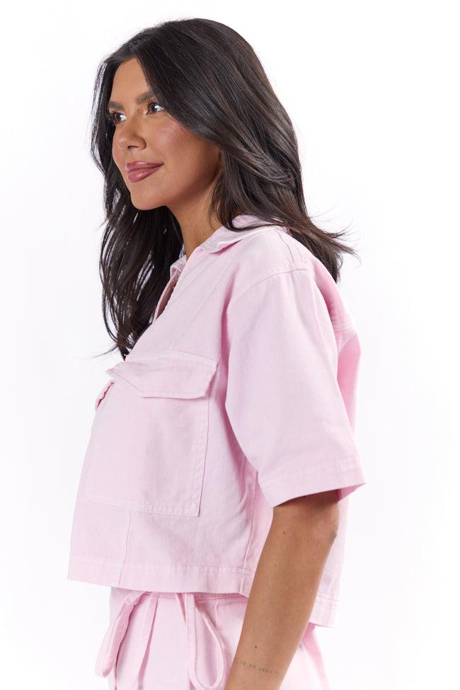 New Ways Soft Pink Cropped Denim Top FINAL SALE Product Image