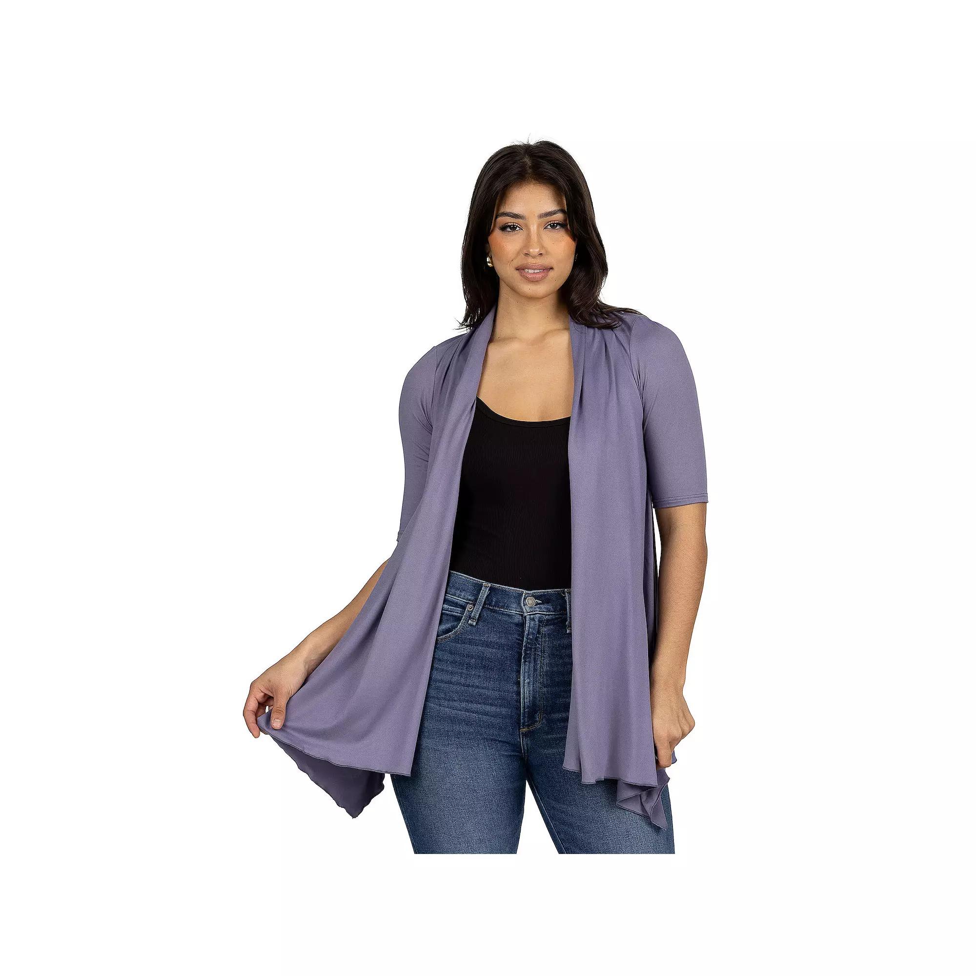 Women's 24Seven Comfort Apparel Loose Fit Open Front Cardigan with Half Sleeve,  Product Image