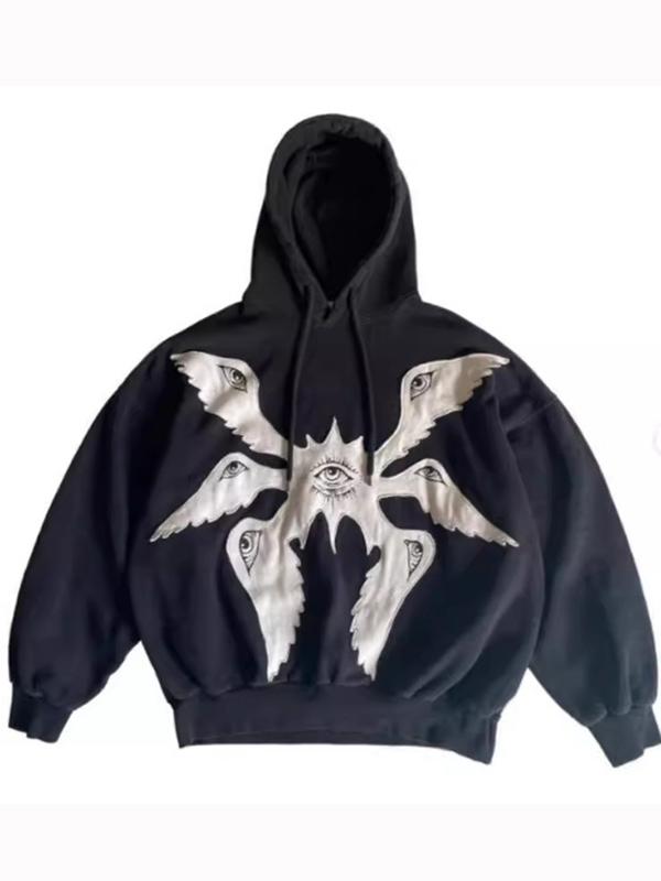 Men's Street Eyes Embroidery Oversized Hoodie Product Image