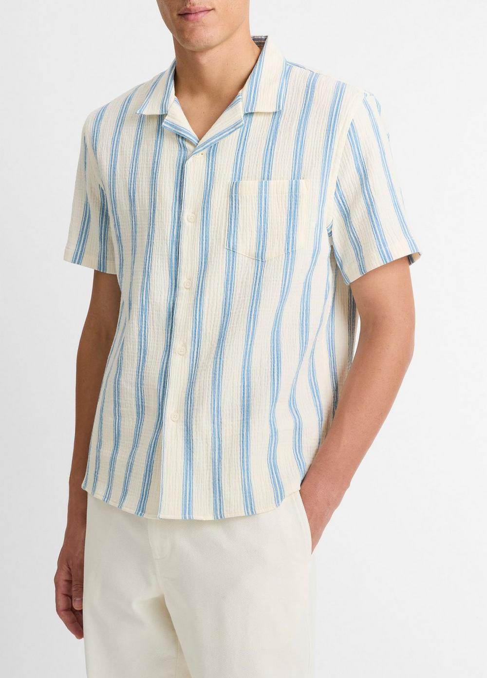 Textured Stripe Italian Cotton Cabana Shirt Product Image