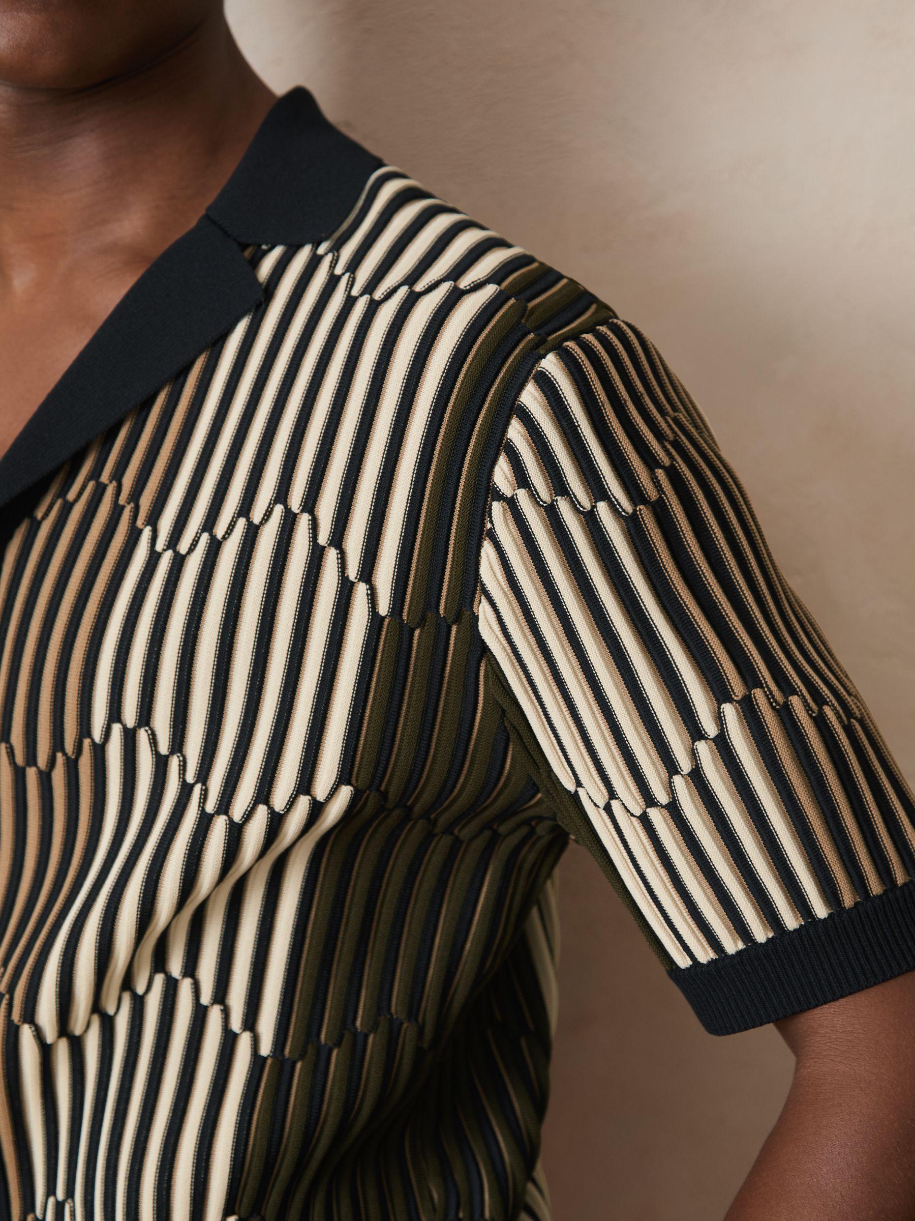 Reiss | Ché Stripe-Intarsia Shirt in Navy/Camel Product Image
