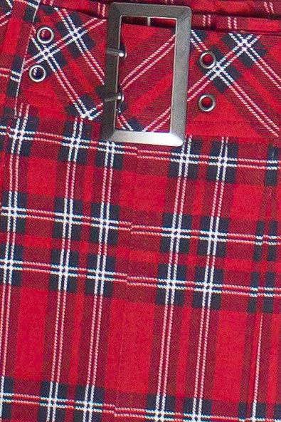 Low Rise Pleated Belted Denim Mini Skort Product Image