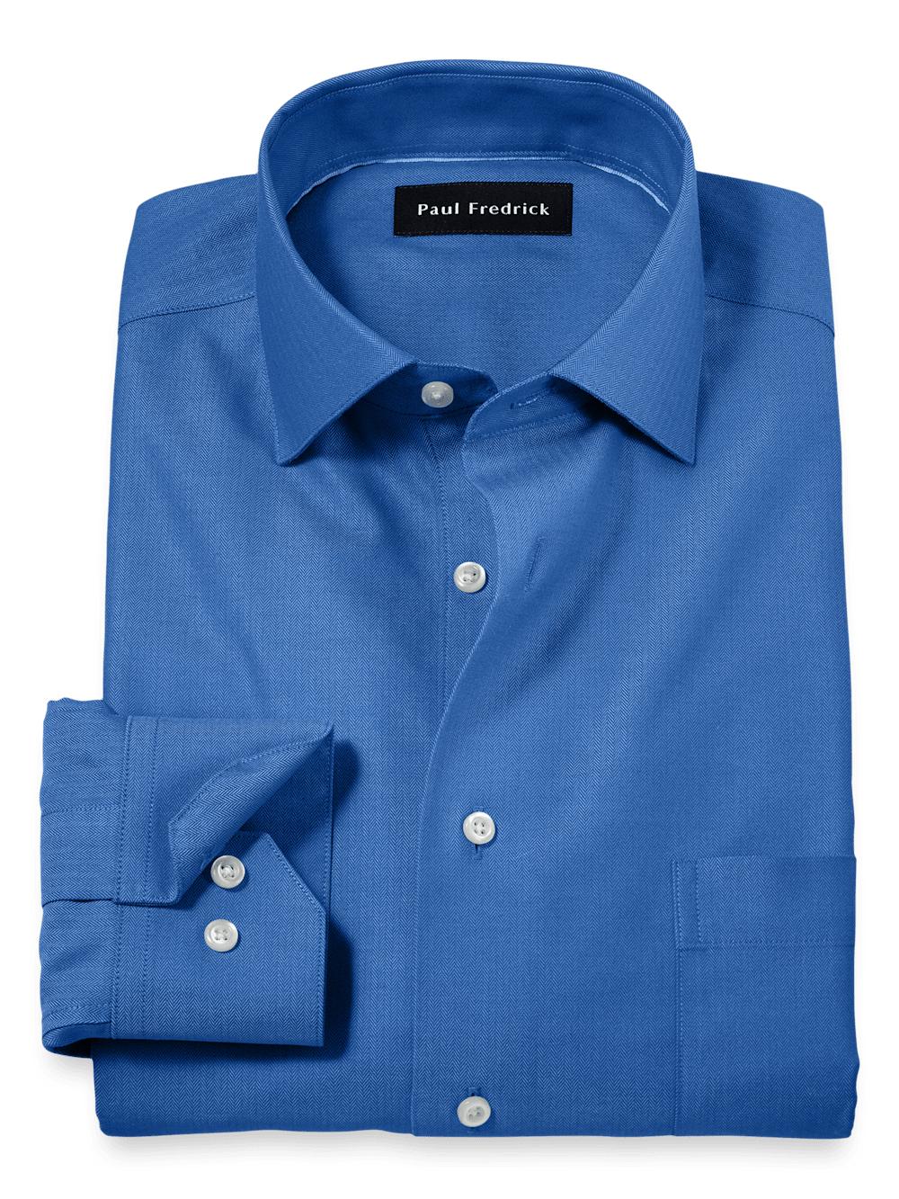 Comfort Stretch Non-Iron Herringbone Dress Shirt - Cobalt Product Image