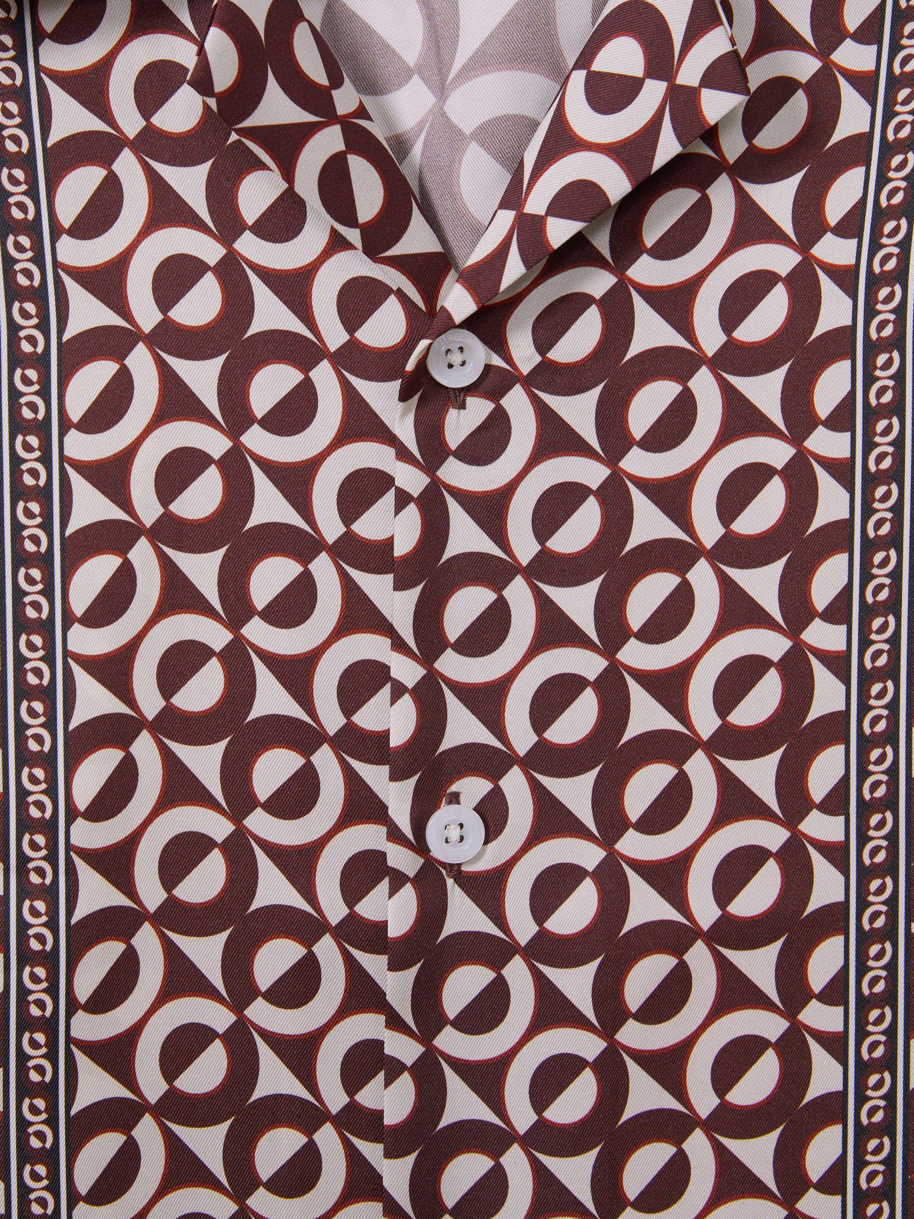 Geometric Print Cuban Collar Shirt in Tobacco Product Image