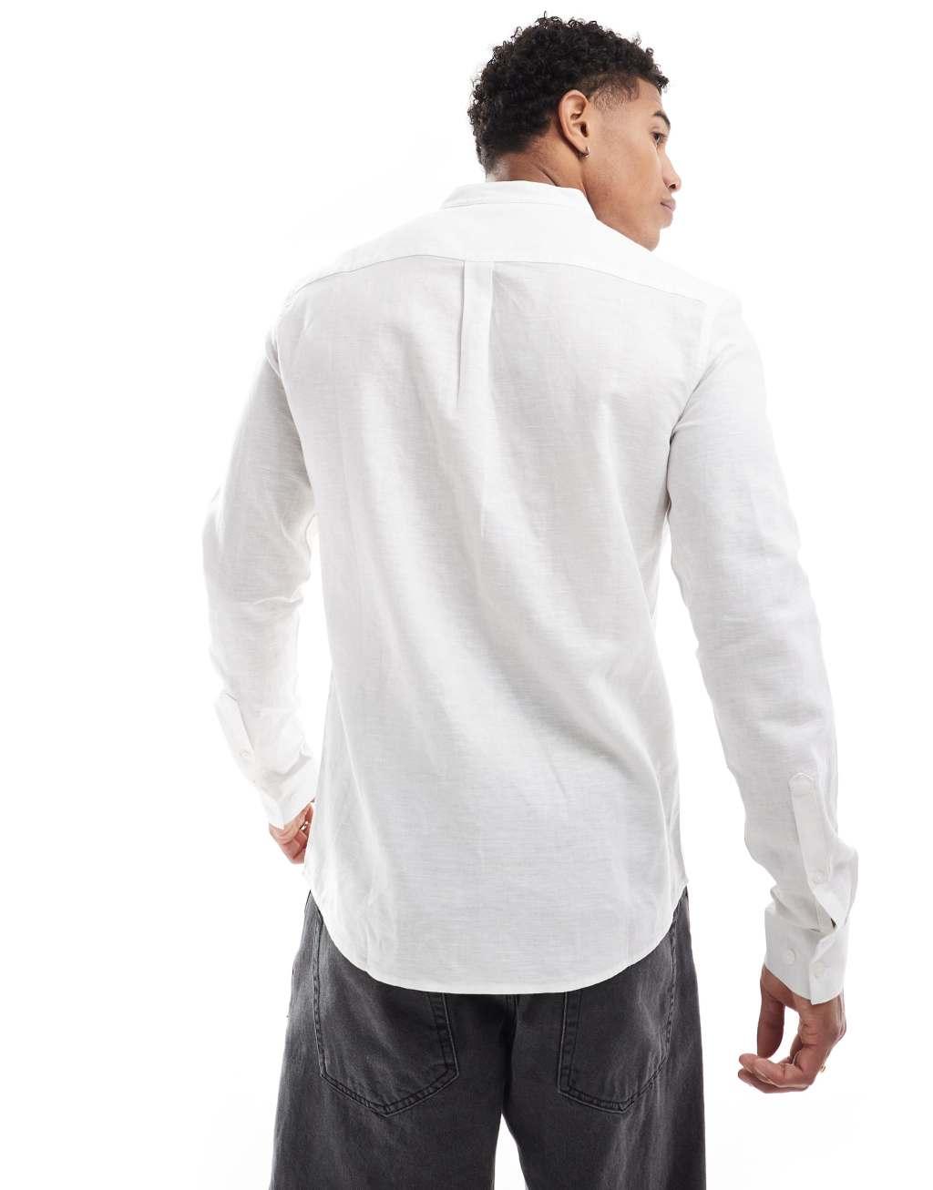 ASOS DESIGN regular smart linen shirt with mandarin collar Product Image