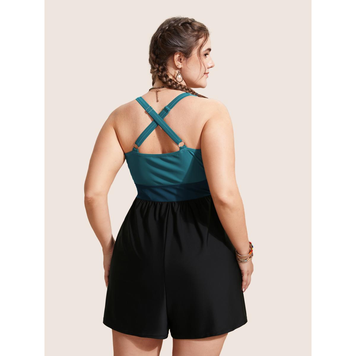 Plus Size Patchwork Contrast Crossover One Piece Swimsuit Women's Swimwear Rosered Resort Twist Curve Bathing Suits High stretch One Pieces BloomChic 14-16/1X Product Image