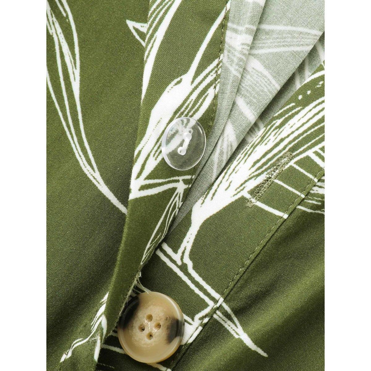 Plus Size Shirt Collar Plants Print Belted Dress Olive Women Casual Shirt collar Long Sleeve Curvy BloomChic 14-16/1X Product Image