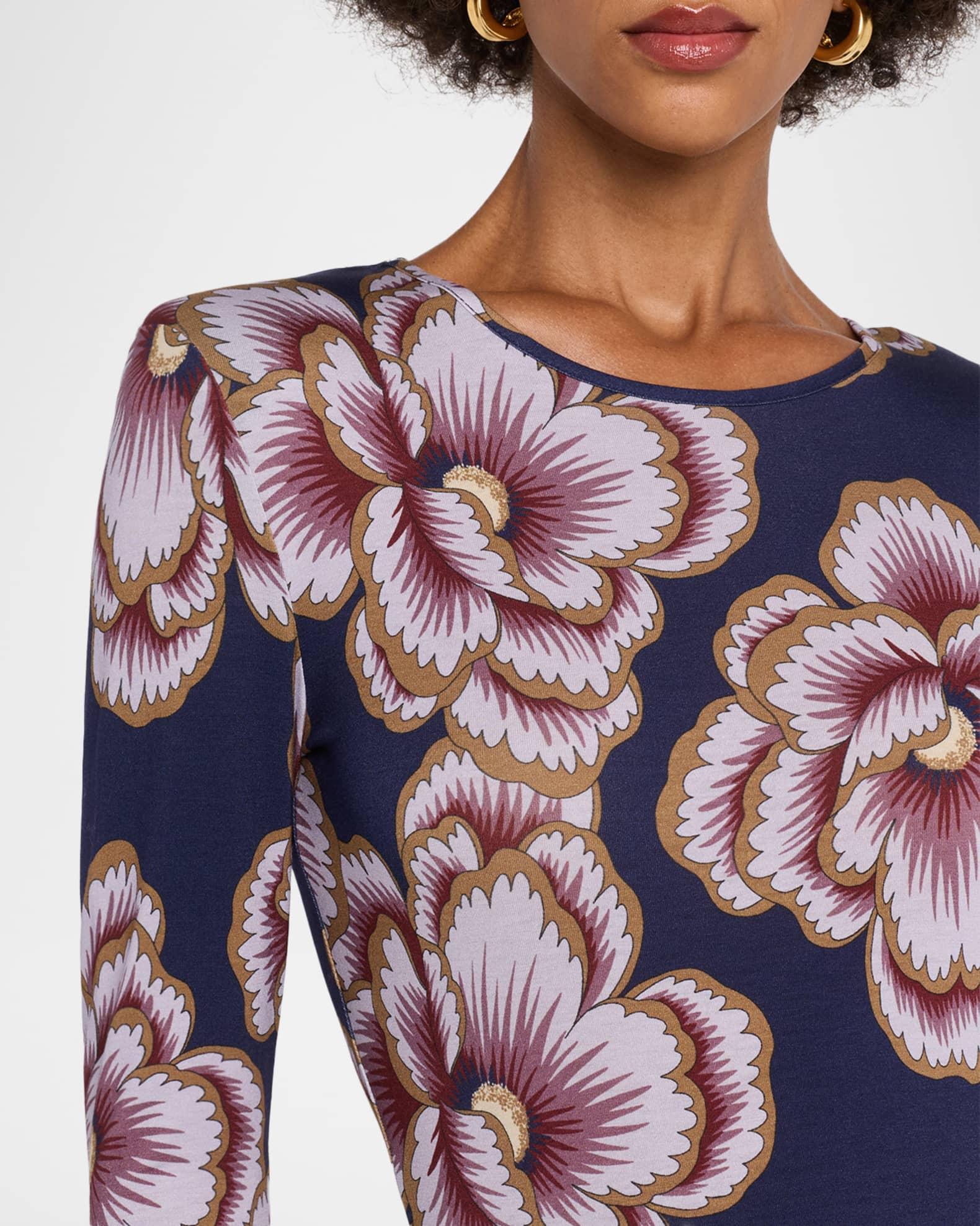 Floral Stretch Knit Crewneck Midi Dress Product Image