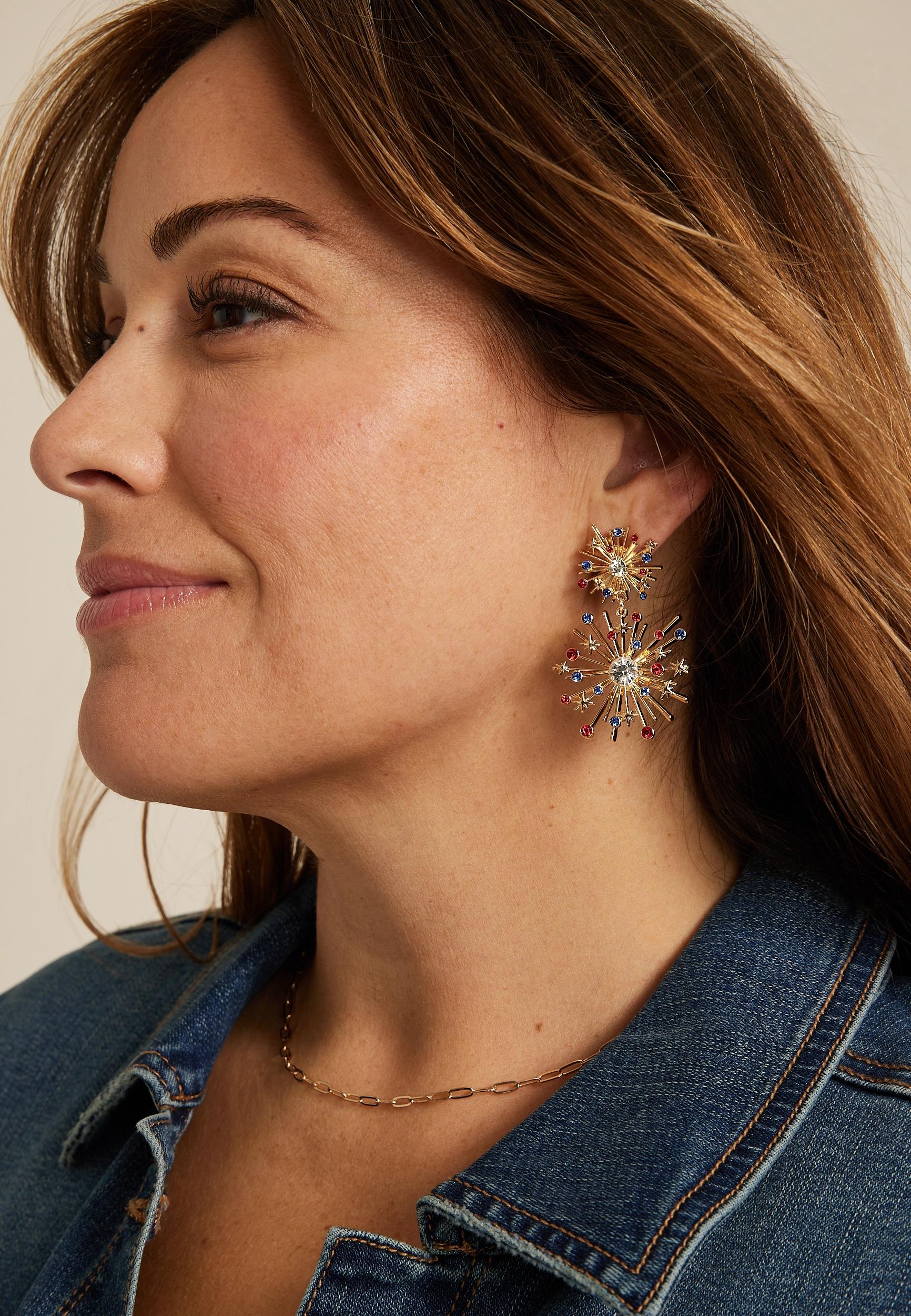 Americana Firework Burst Double Drop Earrings Product Image