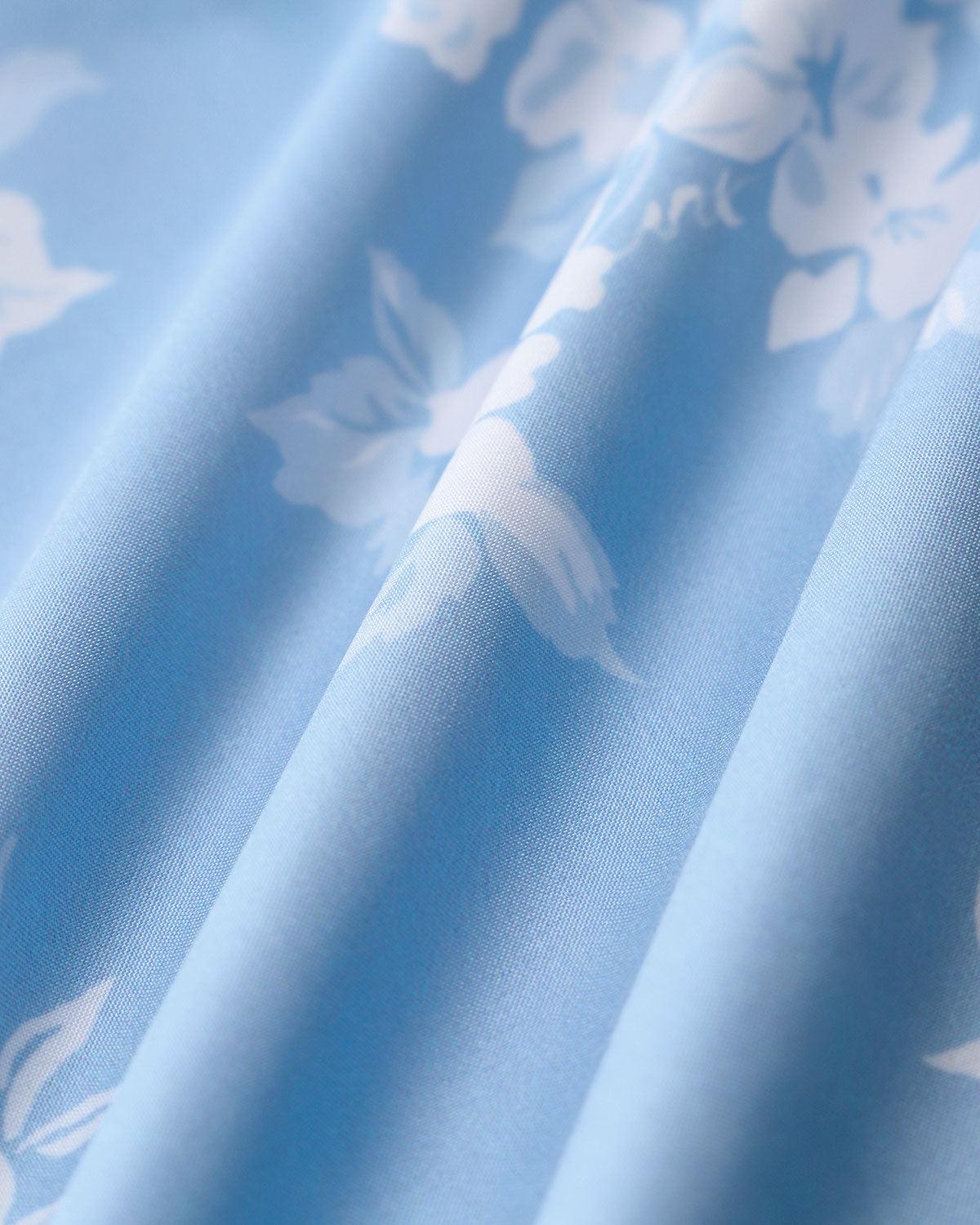 Blue Floral Puffed Sleeve Ruched Midi Dress Product Image