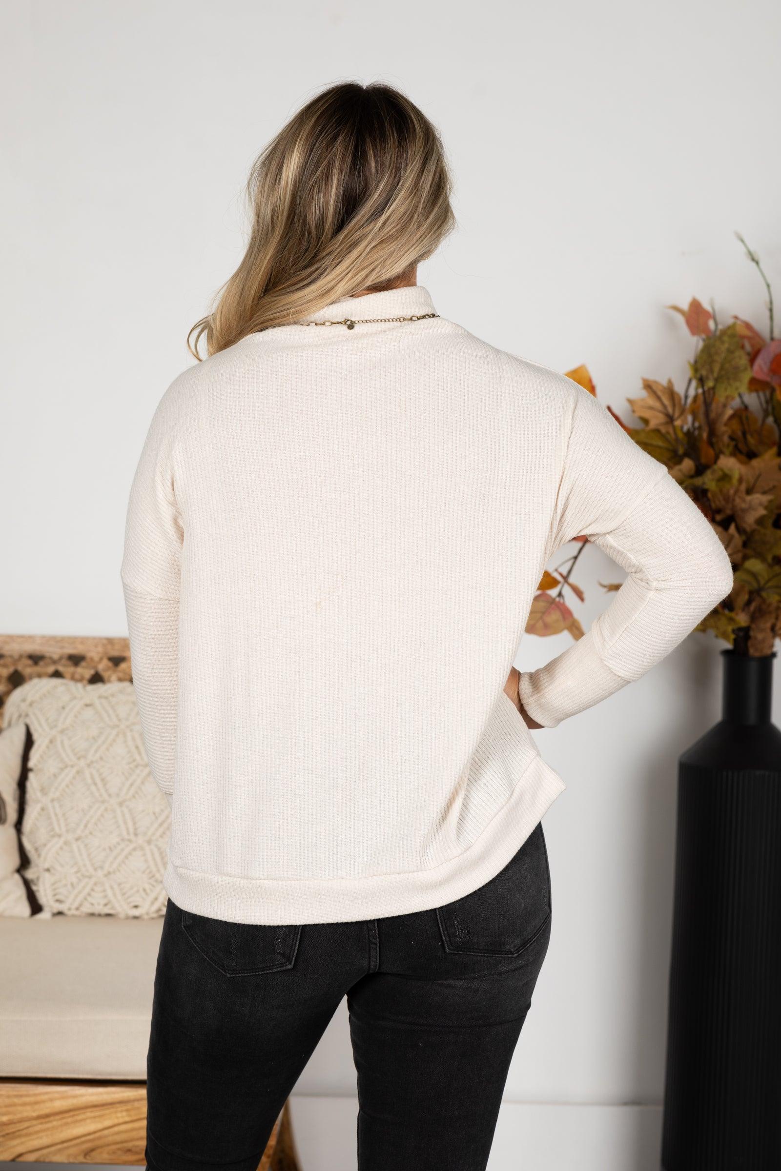 Cowl Neck Ribbed Long Sleeve Knit Top Product Image