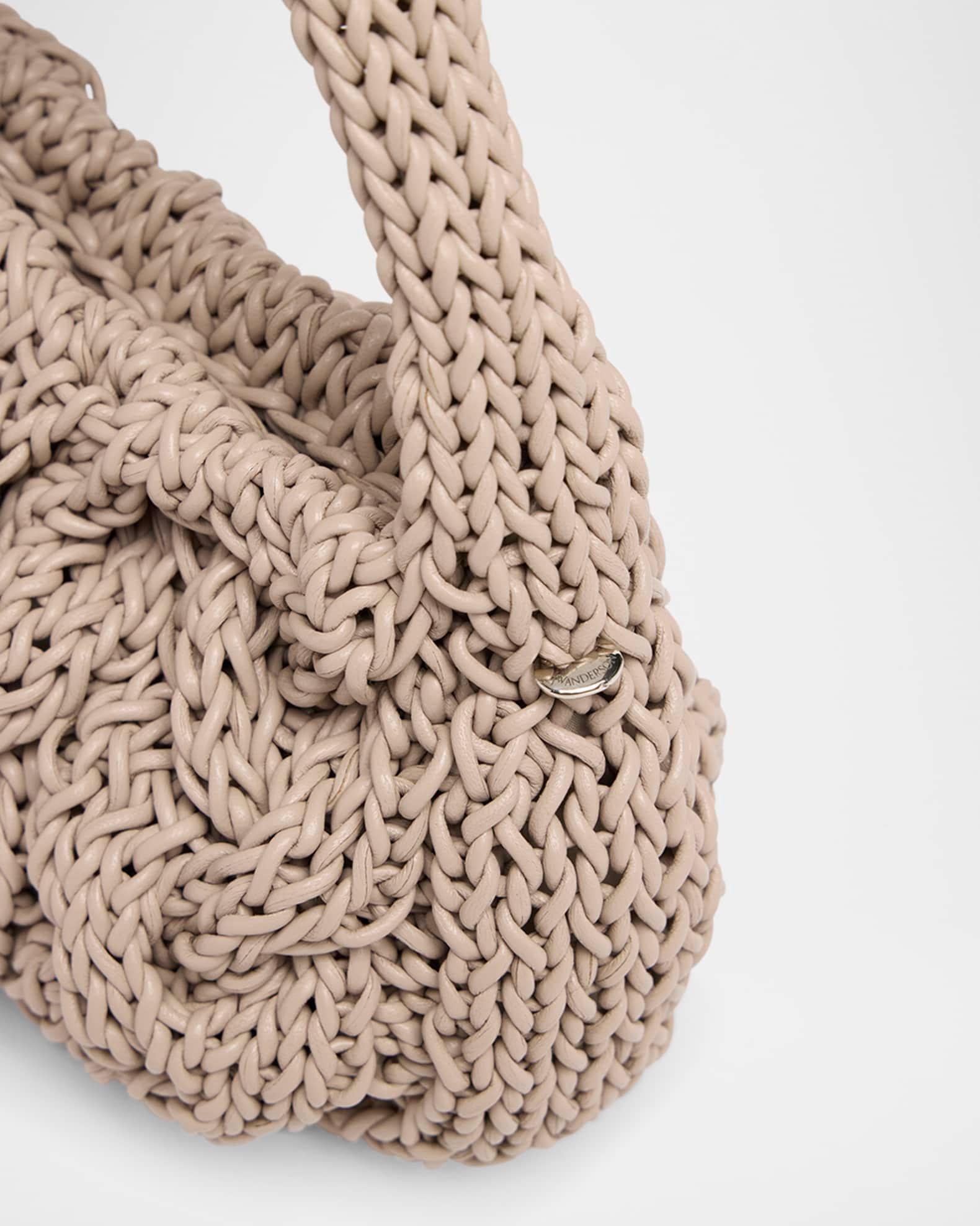 Small Cable Knit Leather Top-Handle Bag Product Image