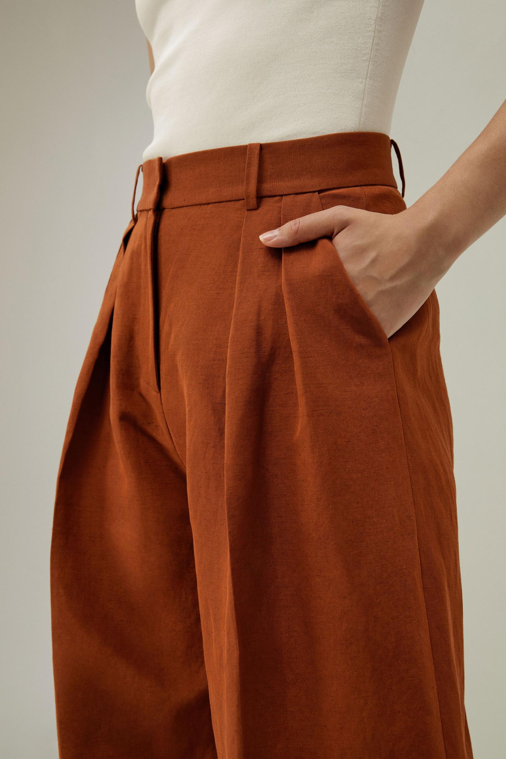Front-Pleated Silk-Linen Blend Trousers Product Image