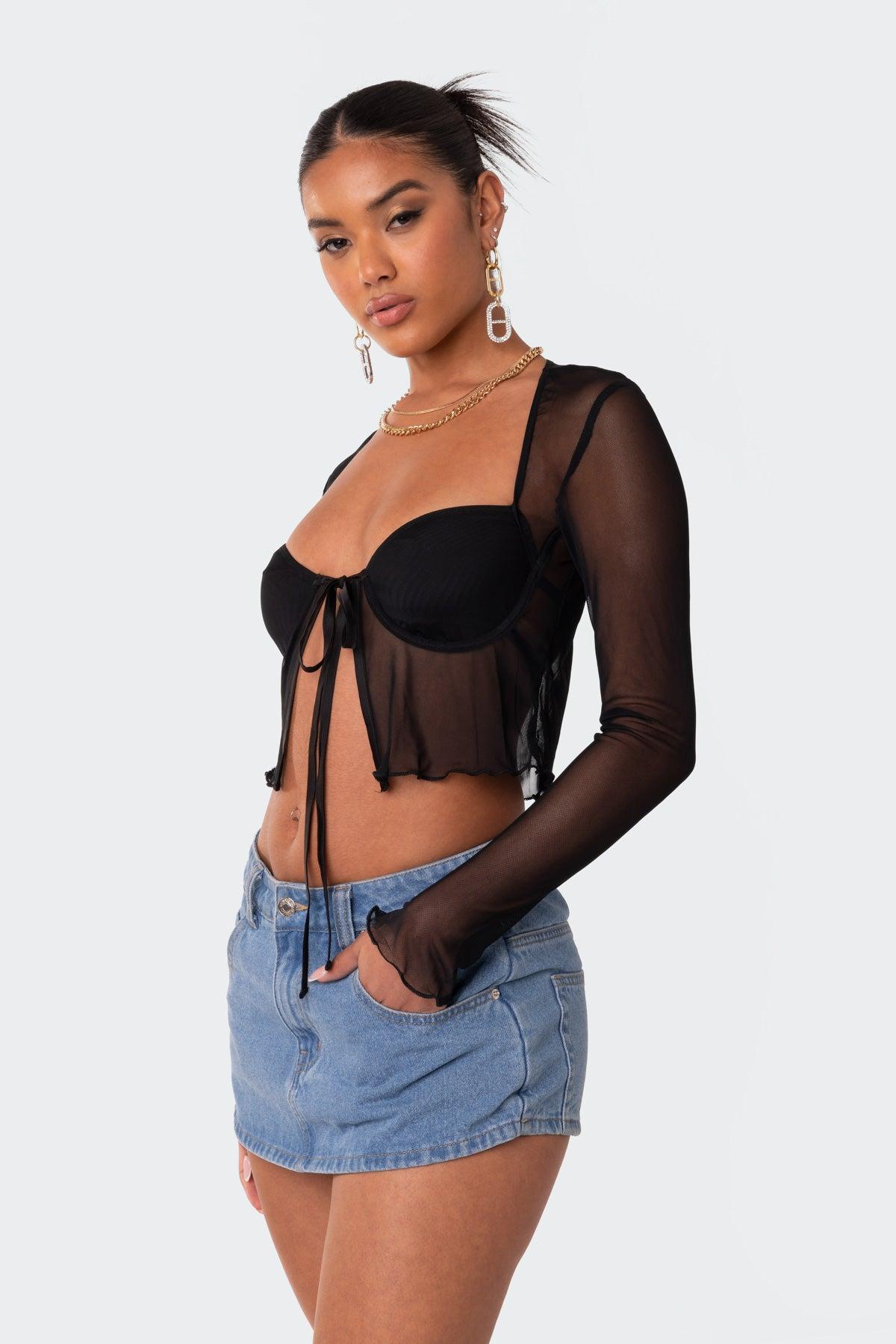 Tie Front Cupped Mesh Top Product Image