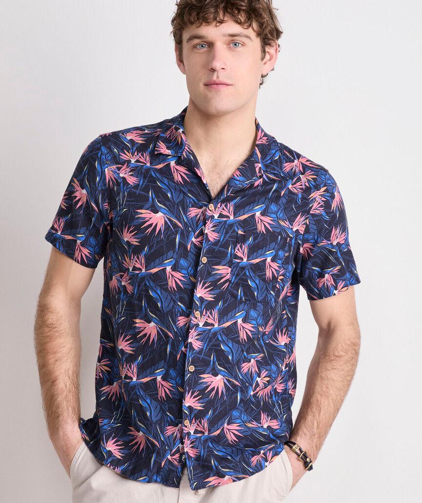 Birds of Paradise Linen Blend Short-Sleeve Cabana Shirt Product Image