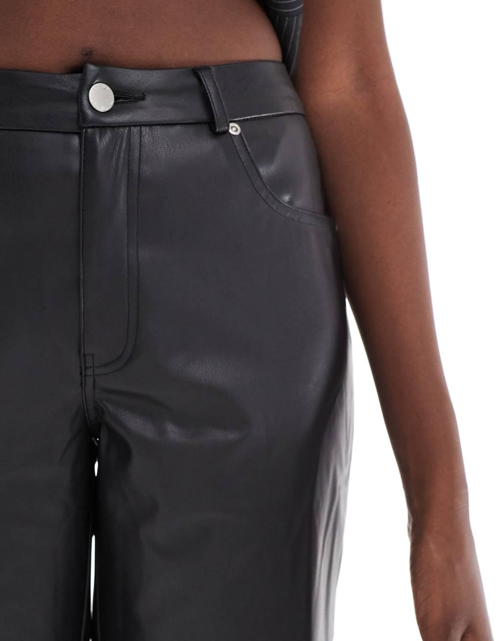 ONLY Tall high waist faux leather straight pants in black  Product Image