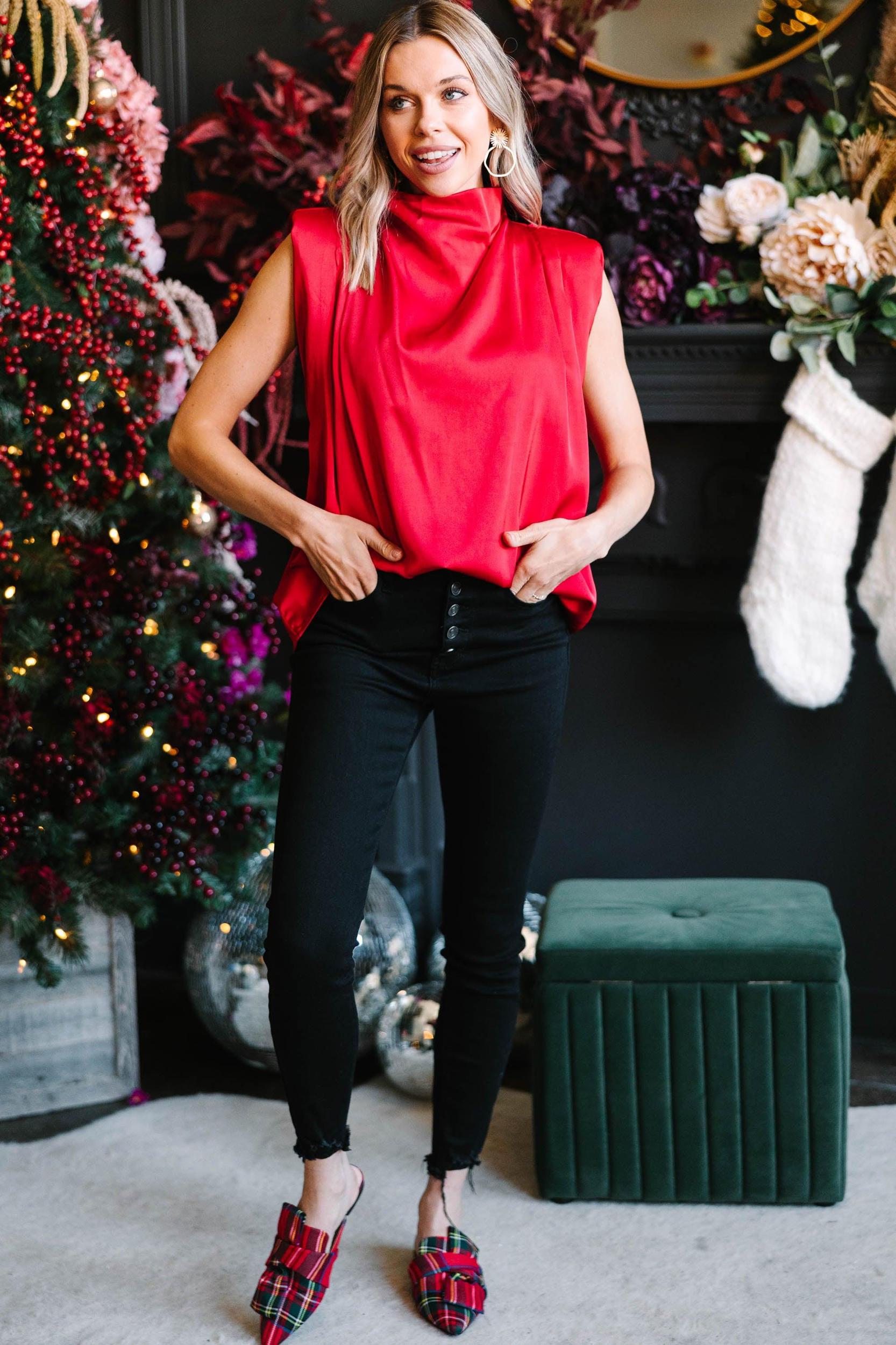 Need Your Love Red Satin Blouse Female Product Image