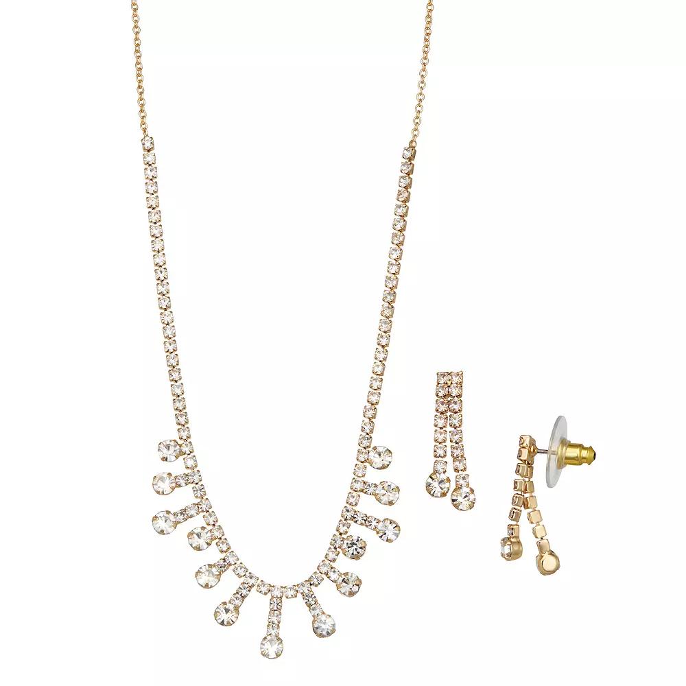 You're Invited Gold Tone Simulated Crystal Necklace & Earrings Set, Women's, Silver Tone Product Image