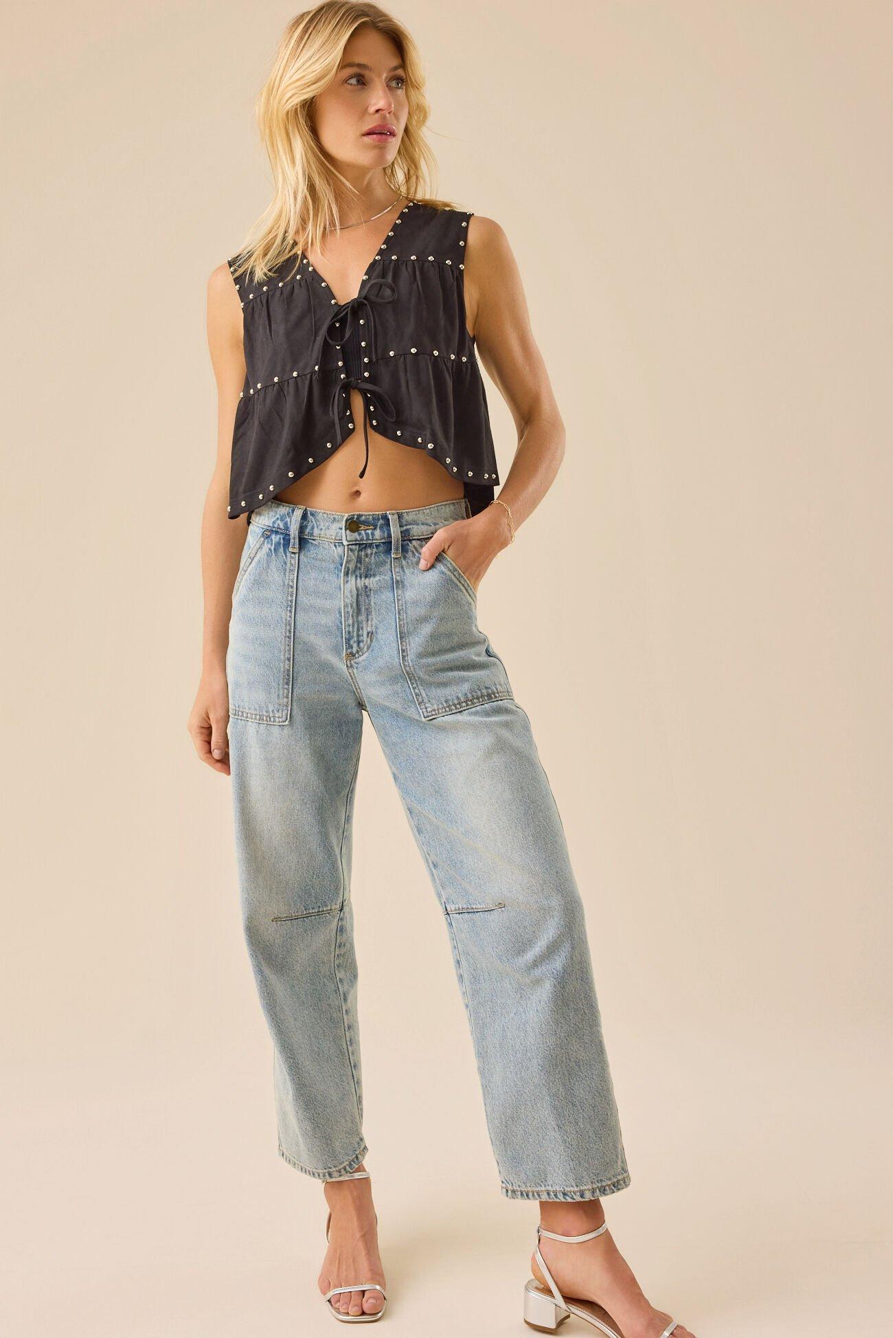 Casy Studded Tie Front Vest Product Image