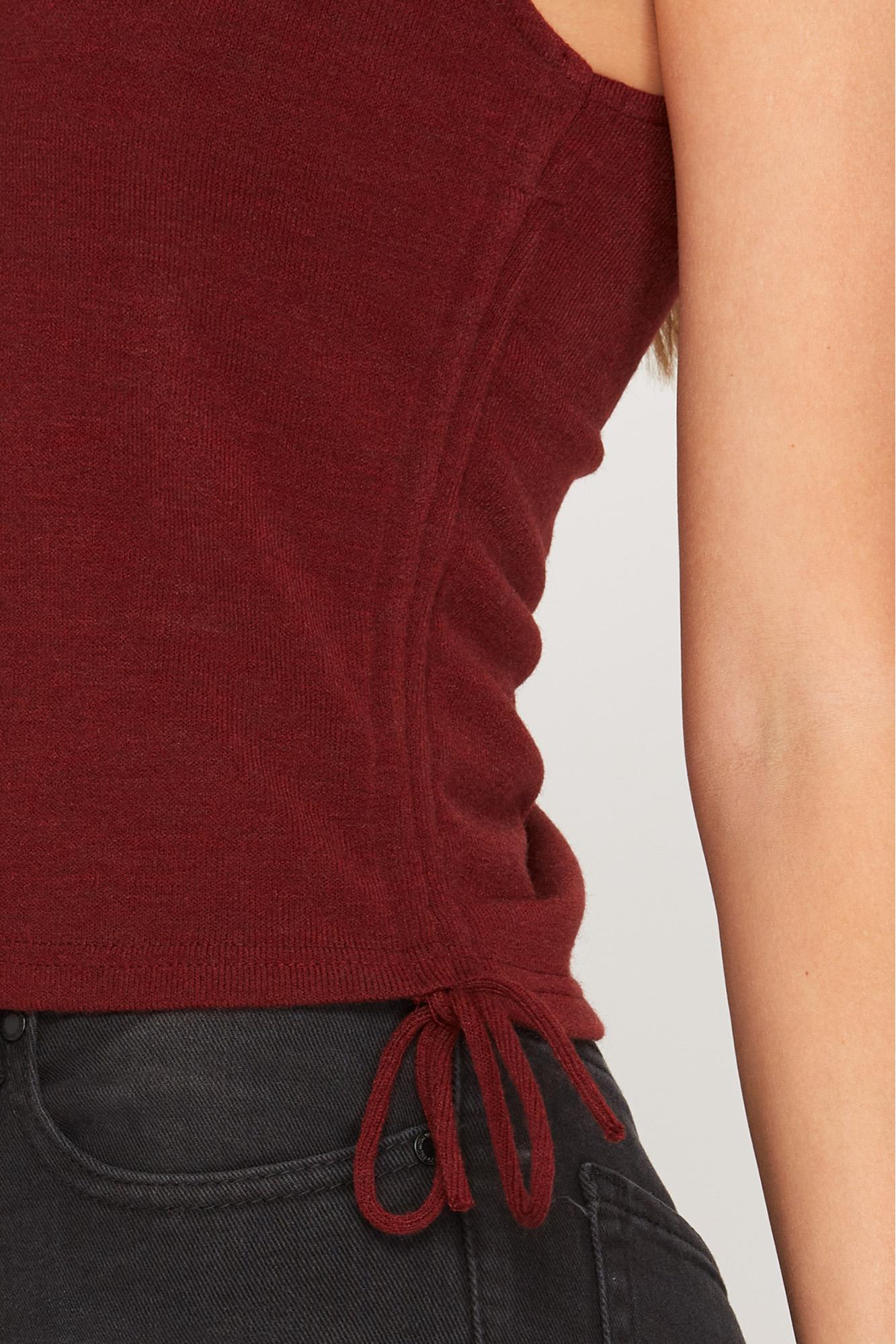 Sleeveless Mock Neck Drawstring Ruched Side Knit Top Product Image