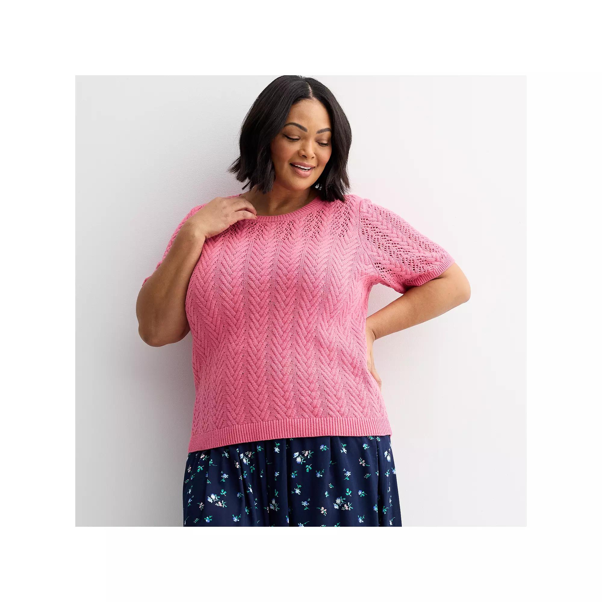 Plus Size Croft & Barrow® Pointelle Cable Yoke Pullover Sweater, Women's, Size: 0X, Pinkberry Product Image