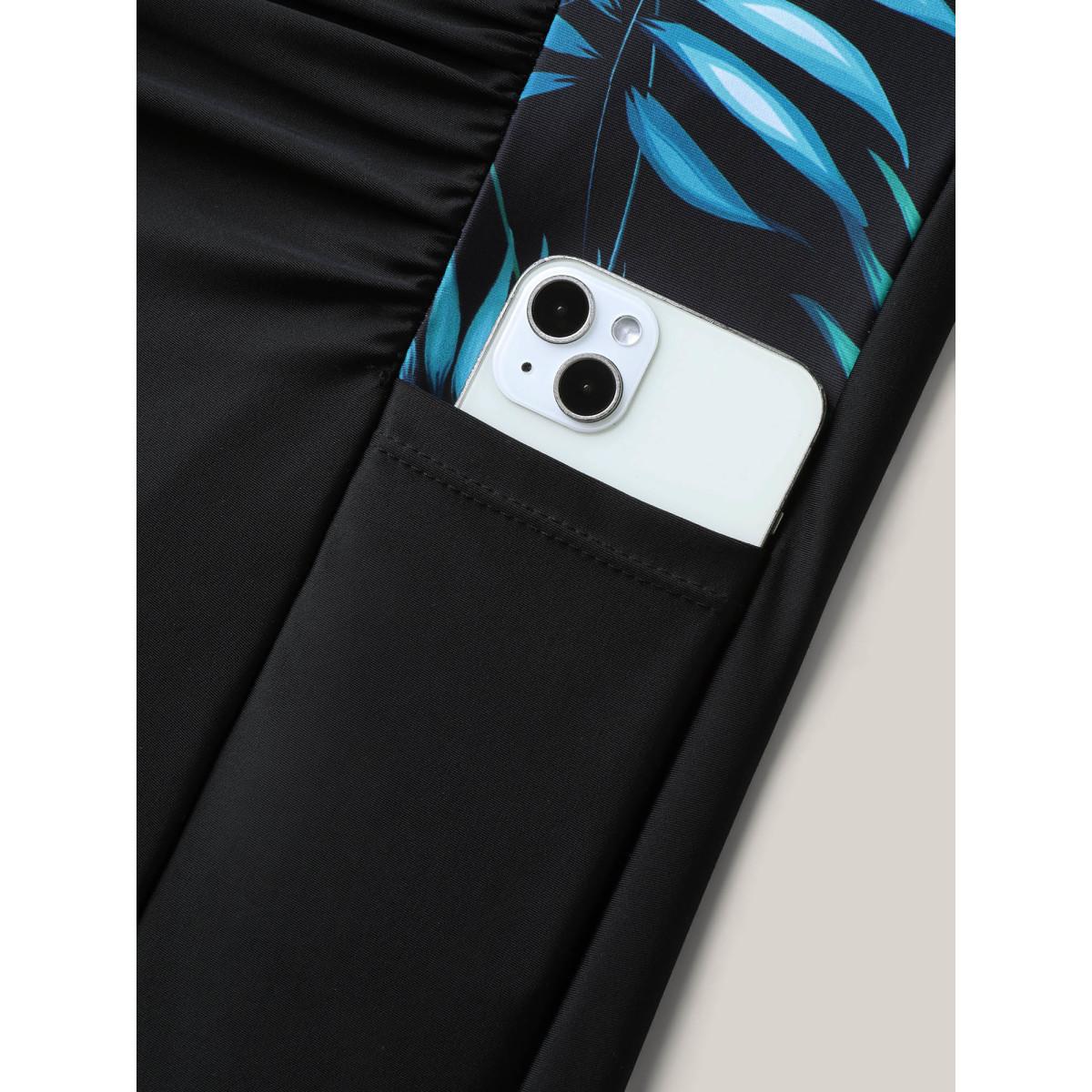 Plus Size Glide Lock Zipper Pockets One-Piece Swimsuit Women's Swimwear Black Beach Gathered Curve Bathing Suits High stretch One Pieces BloomChic 18-20/2X Product Image