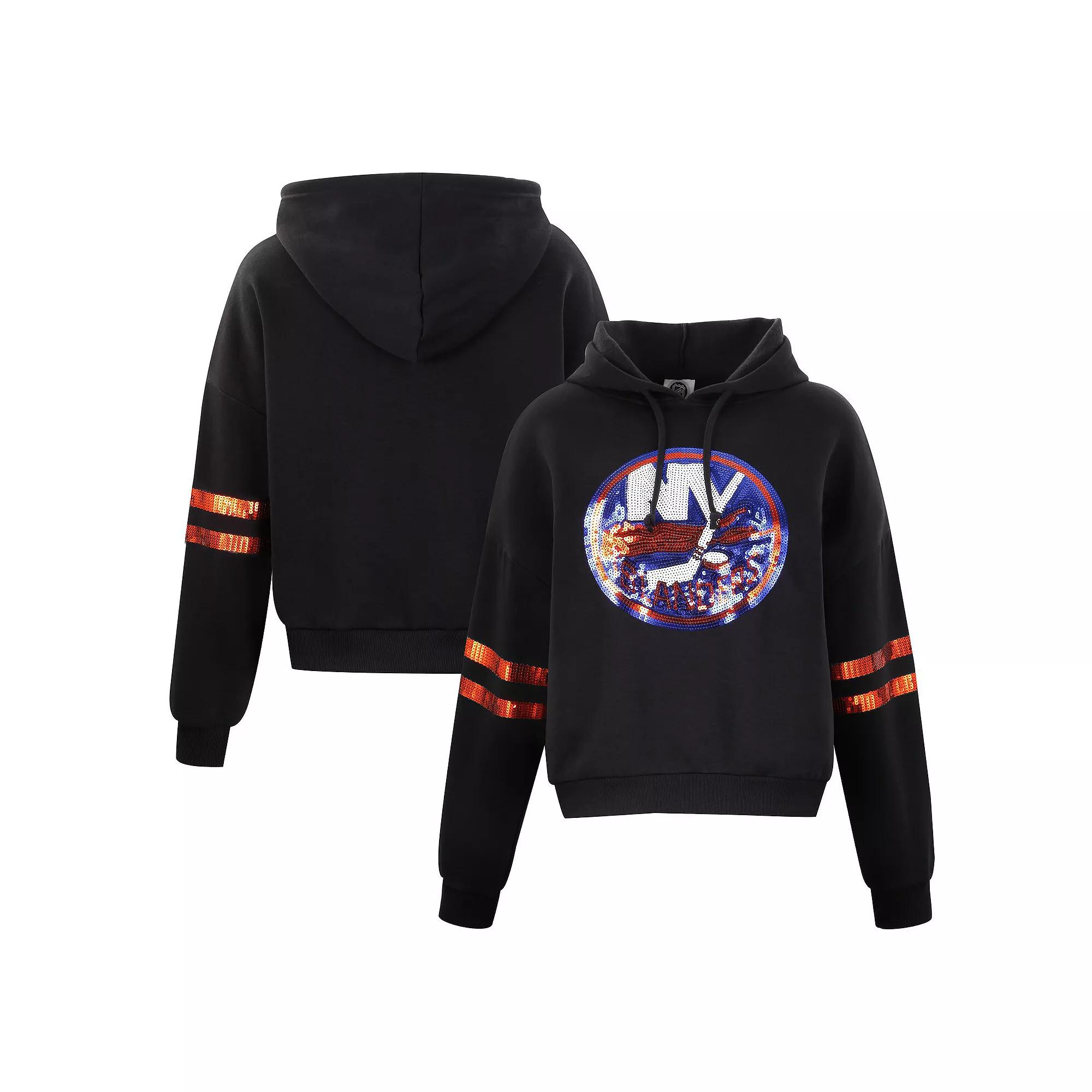 Women's Cuce Black New York Islanders Sequin Cropped Pullover Hoodie,  Product Image