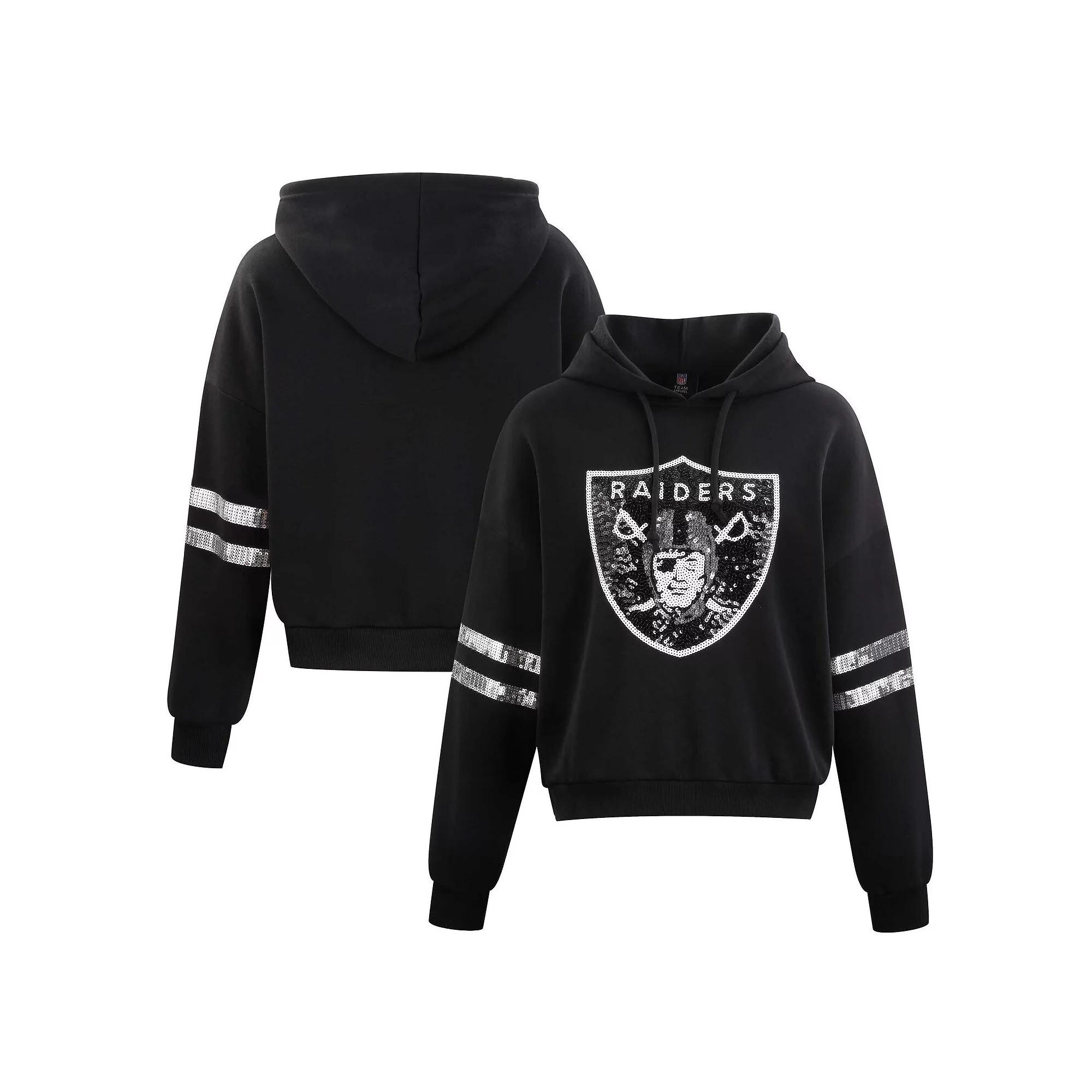 Women's Cuce Black Las Vegas Raiders Cropped Sequins Pullover Hoodie,  Product Image