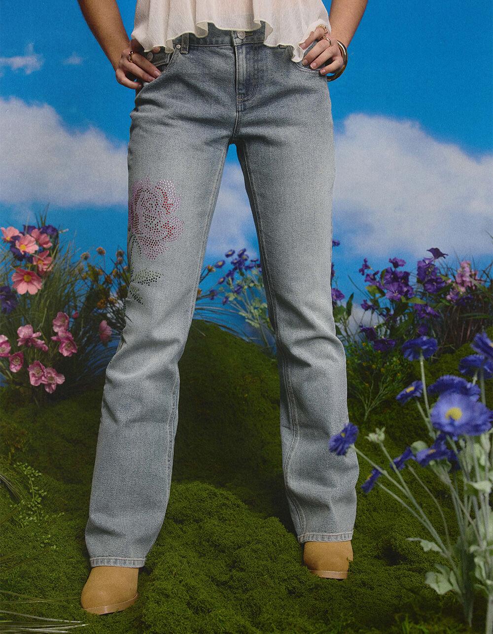 WEST OF MELROSE Womens Rhinestone Bootcut Jeans - LIGHT WASH Product Image