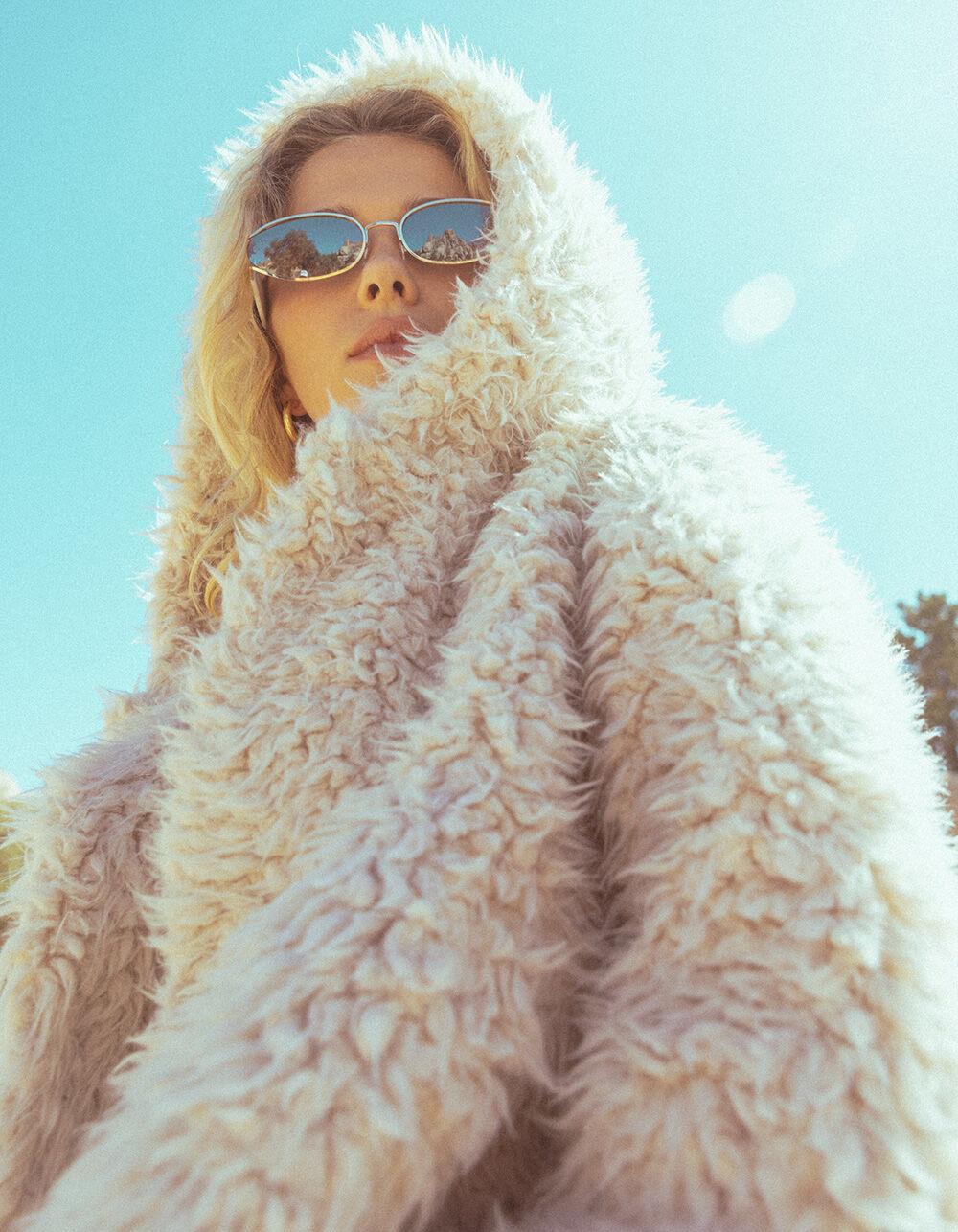 RSQ Womens Long Fur Hooded Jacket - TAN Product Image