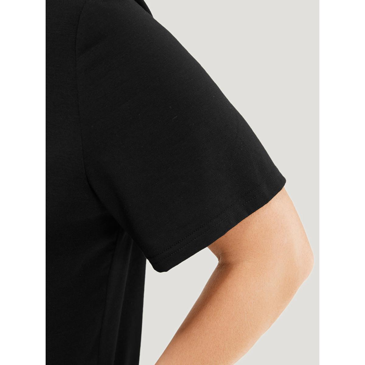 Plus Size Solid Cut Out Crew Neck T-shirt Black Women Elegant Cut-Out Plain Round Neck Dailywear T-shirts BloomChic 18-20/2X Product Image