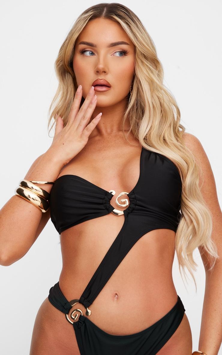 Black Cut Out Swirl Trim Swimsuit Product Image