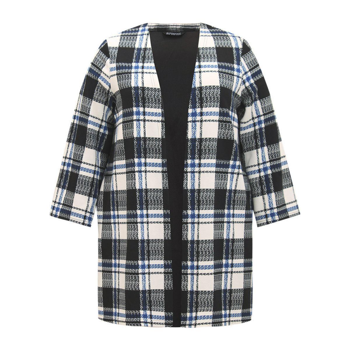 Plus Size Plaid Print Pocket Open Front Kimono Women Multicolor Casual Contrast Pocket Dailywear Kimonos BloomChic 18-20/2X Product Image