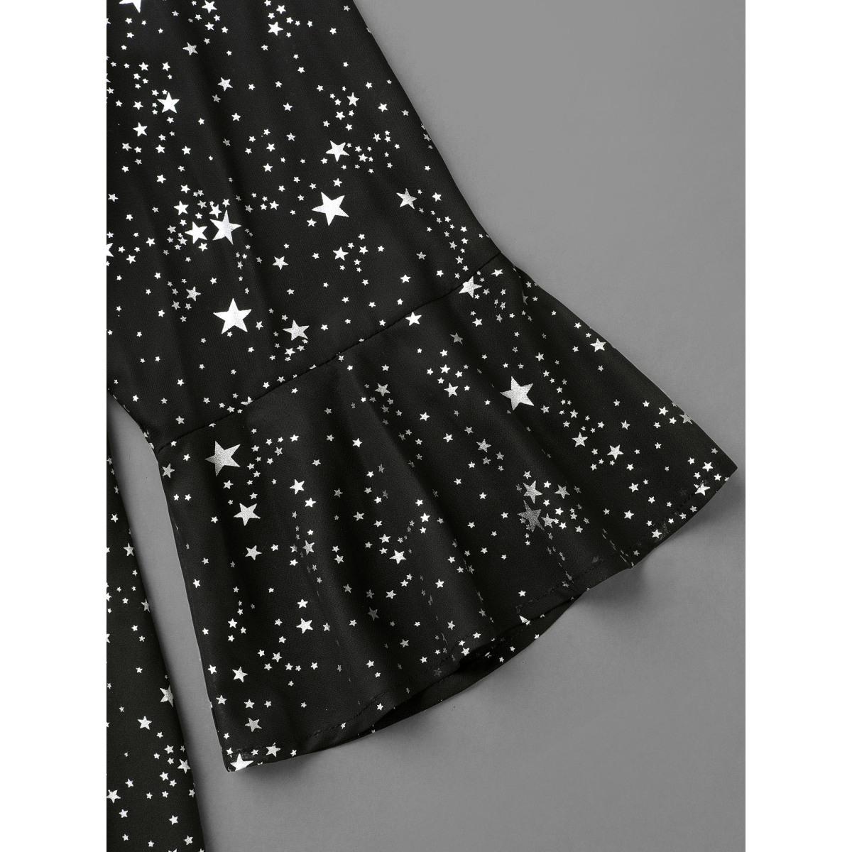 Plus Size Glitter Star Flutter Sleeve Chiffon Dress Black Women Cocktail Gathered Knit Dresses Bloomchic 28/5X Product Image