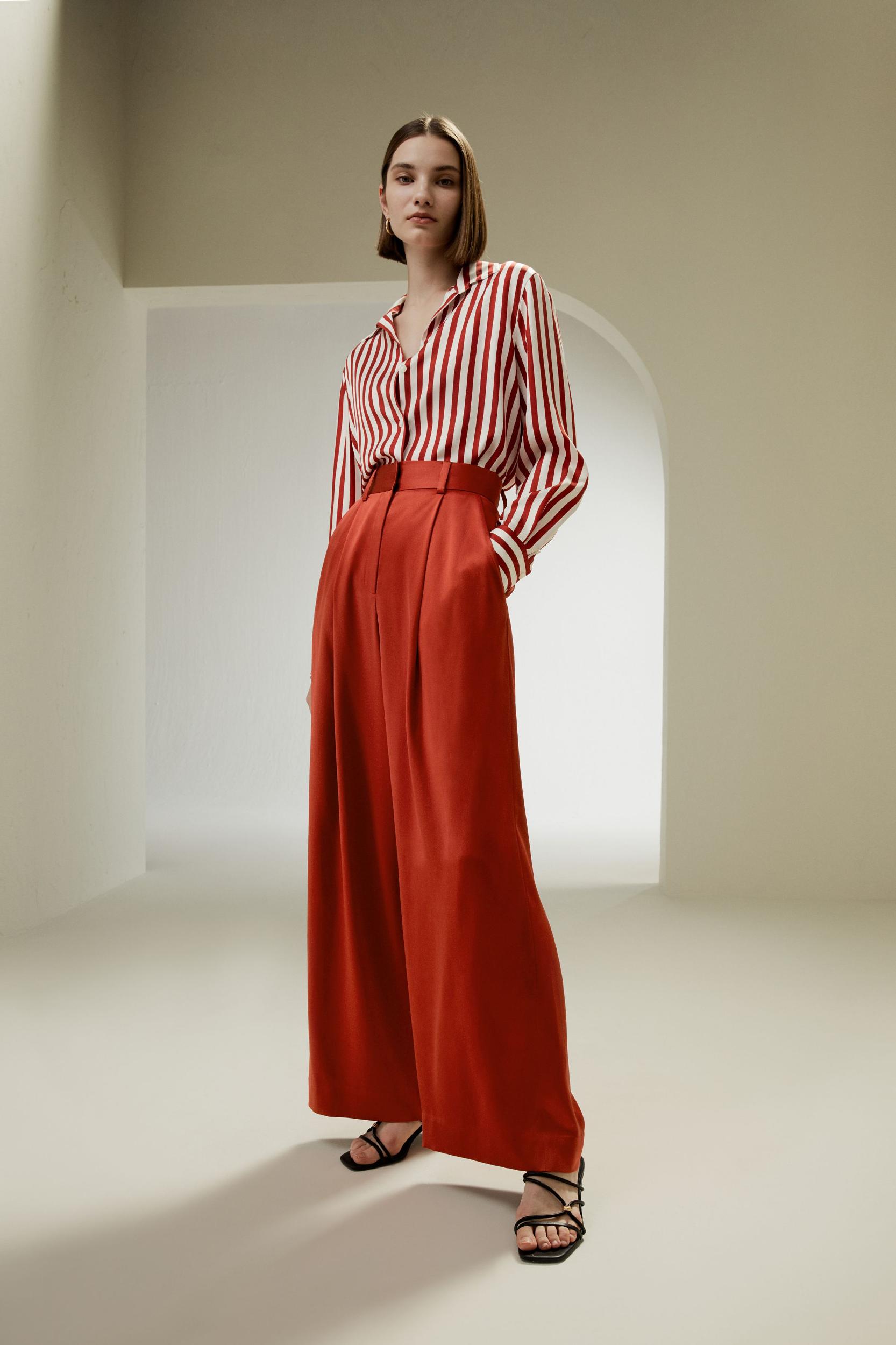 High-Waisted Wide Leg Dense Silk Pants Product Image